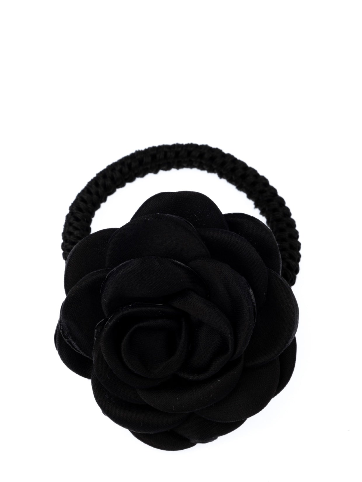 Satin Rose Hair Tie, Black