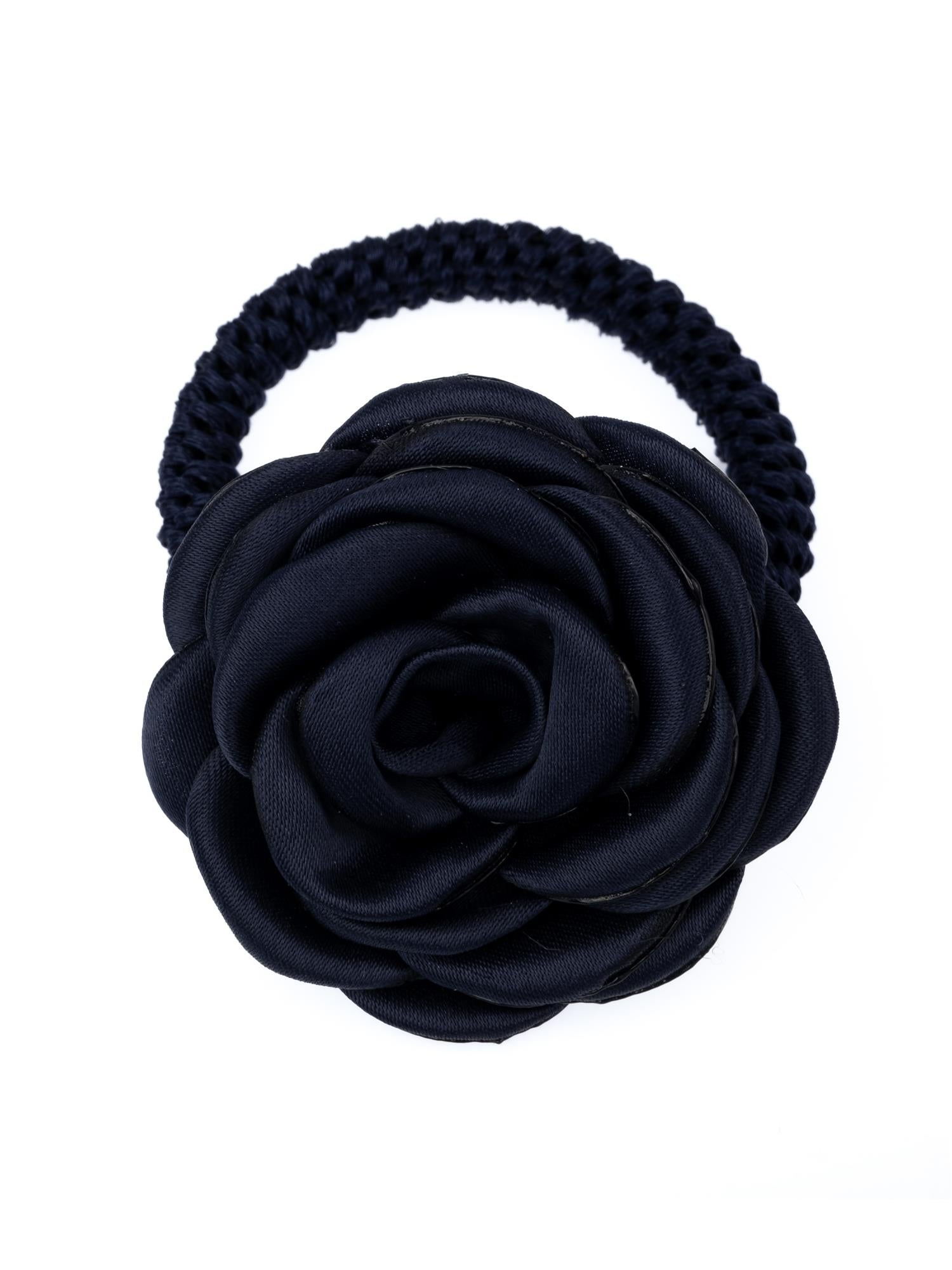 Satin Rose Hair Tie, Navy Blue