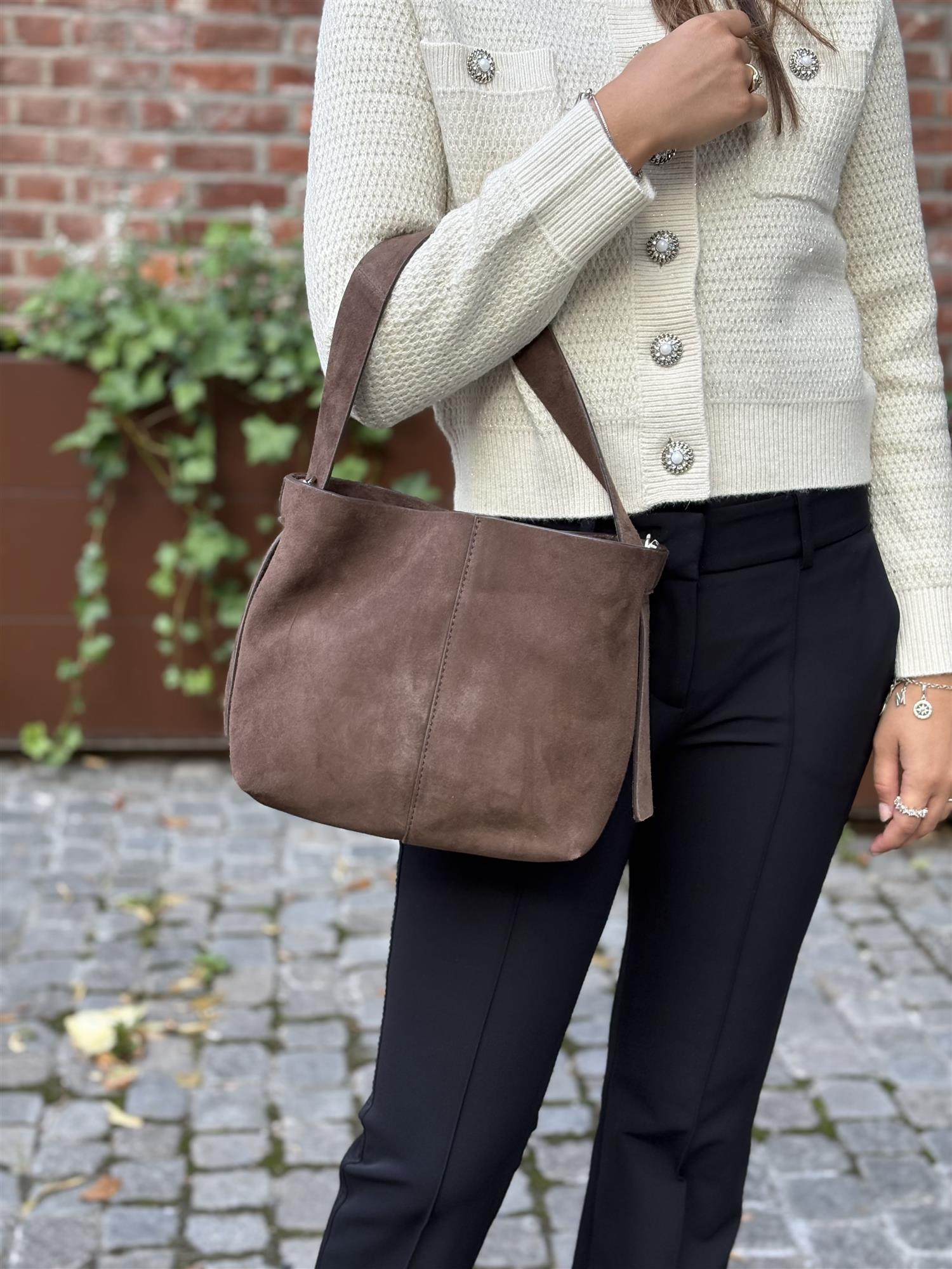 Suede Fraya Small Bag, Brown