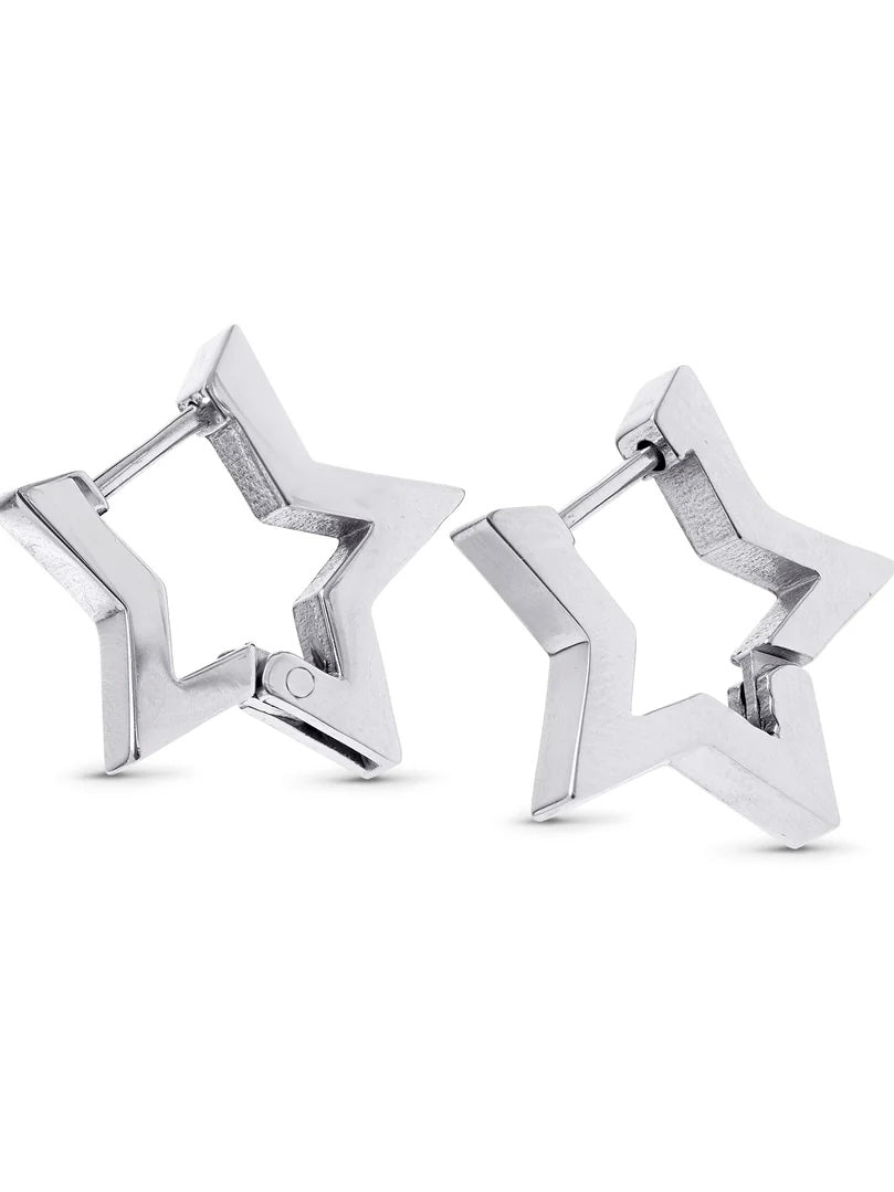 Vilda - Star Hoop Earrings Stainless Steel - Silver
