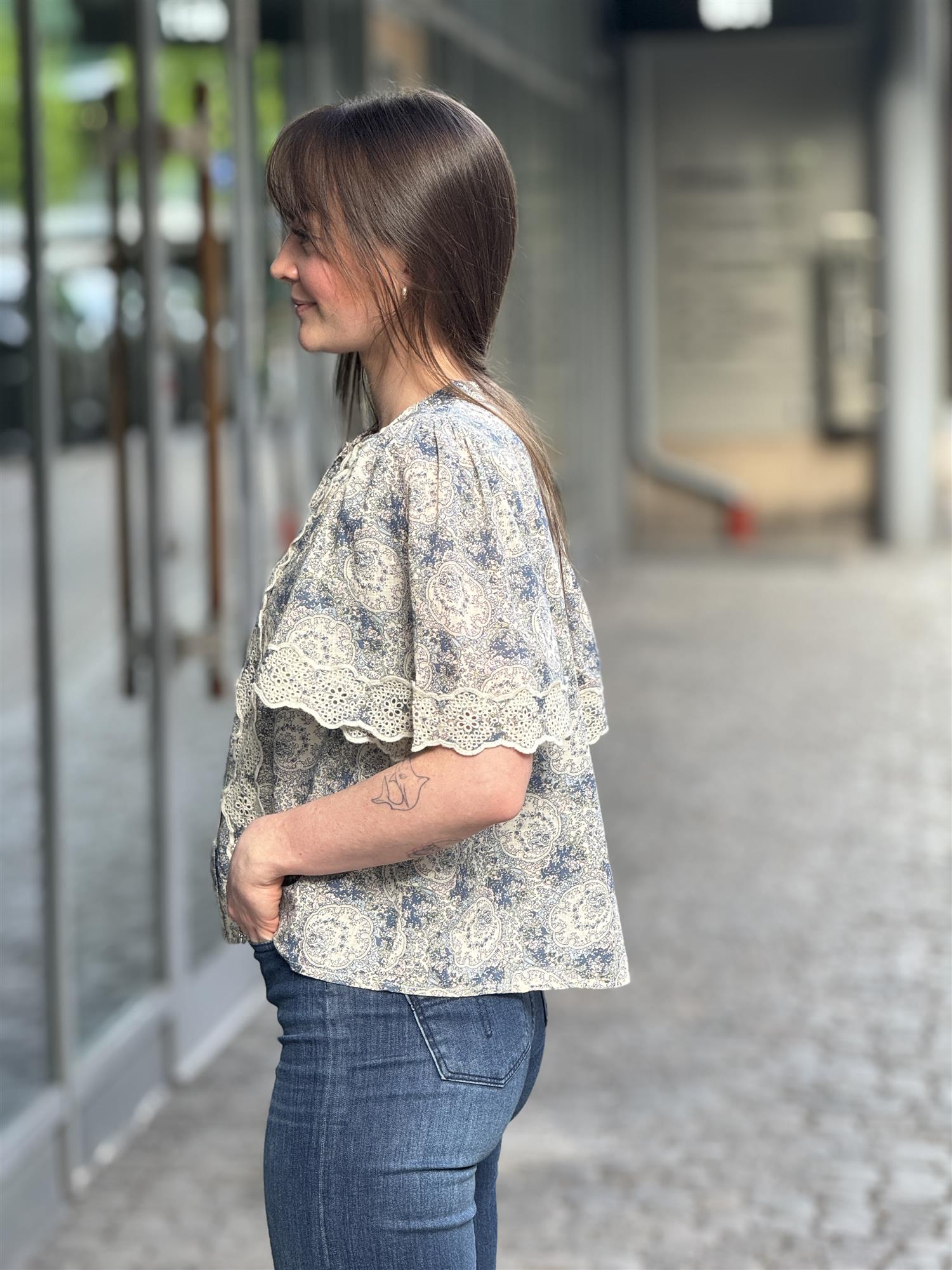 Cotton Slub Blouse, Blue Paisley