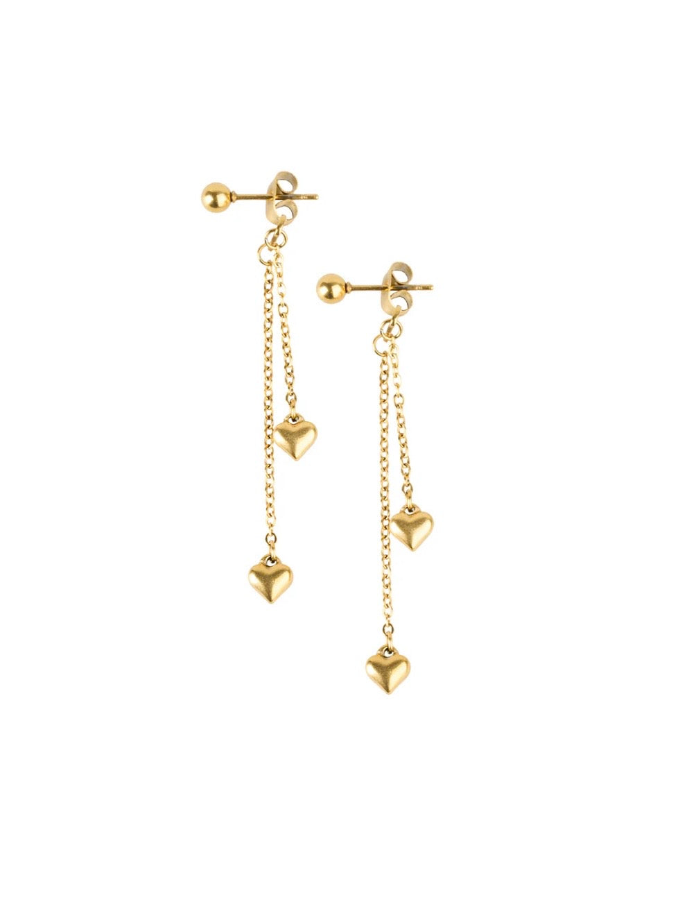 Nella - Heart Chain Earrings Stainless Steel - Gold