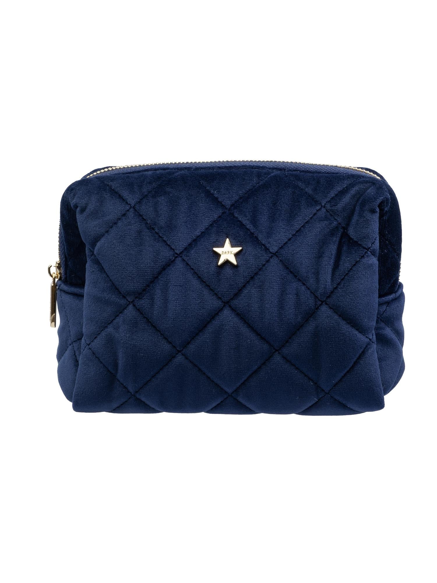 Velvet Square Quilted Make-Up Pouch Small, Navy