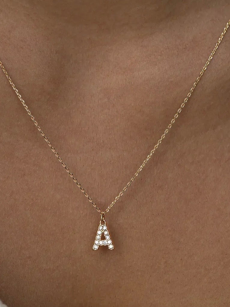 Juno - Crystal Letter Necklace Stainless Steel - A