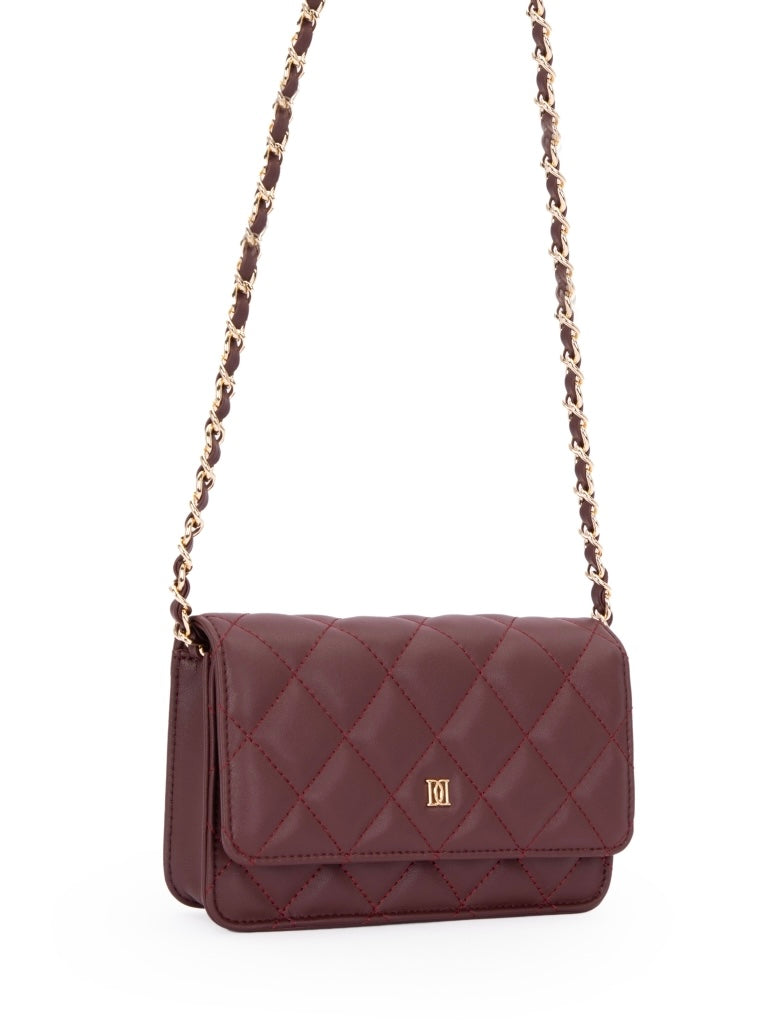 Leather Quilted Mini Bag, Maroon