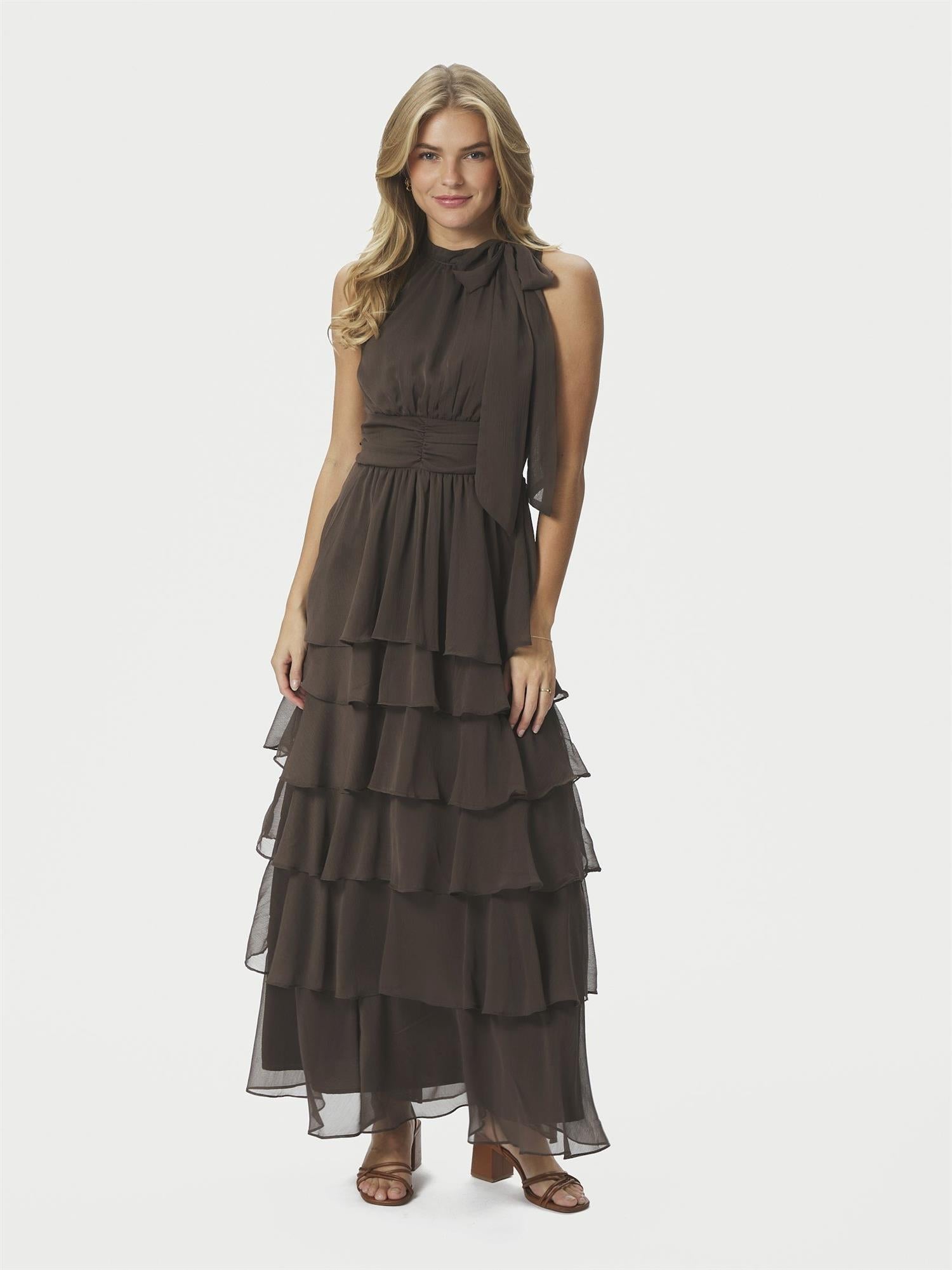 Marli Solid Chiffon Dress, Brown