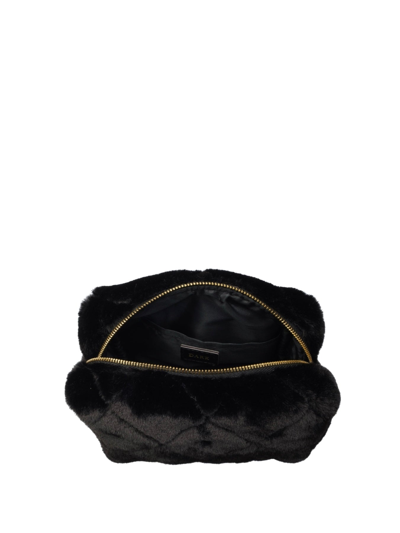 Faux Fur Quilted Make-Up Pouch Small, Black