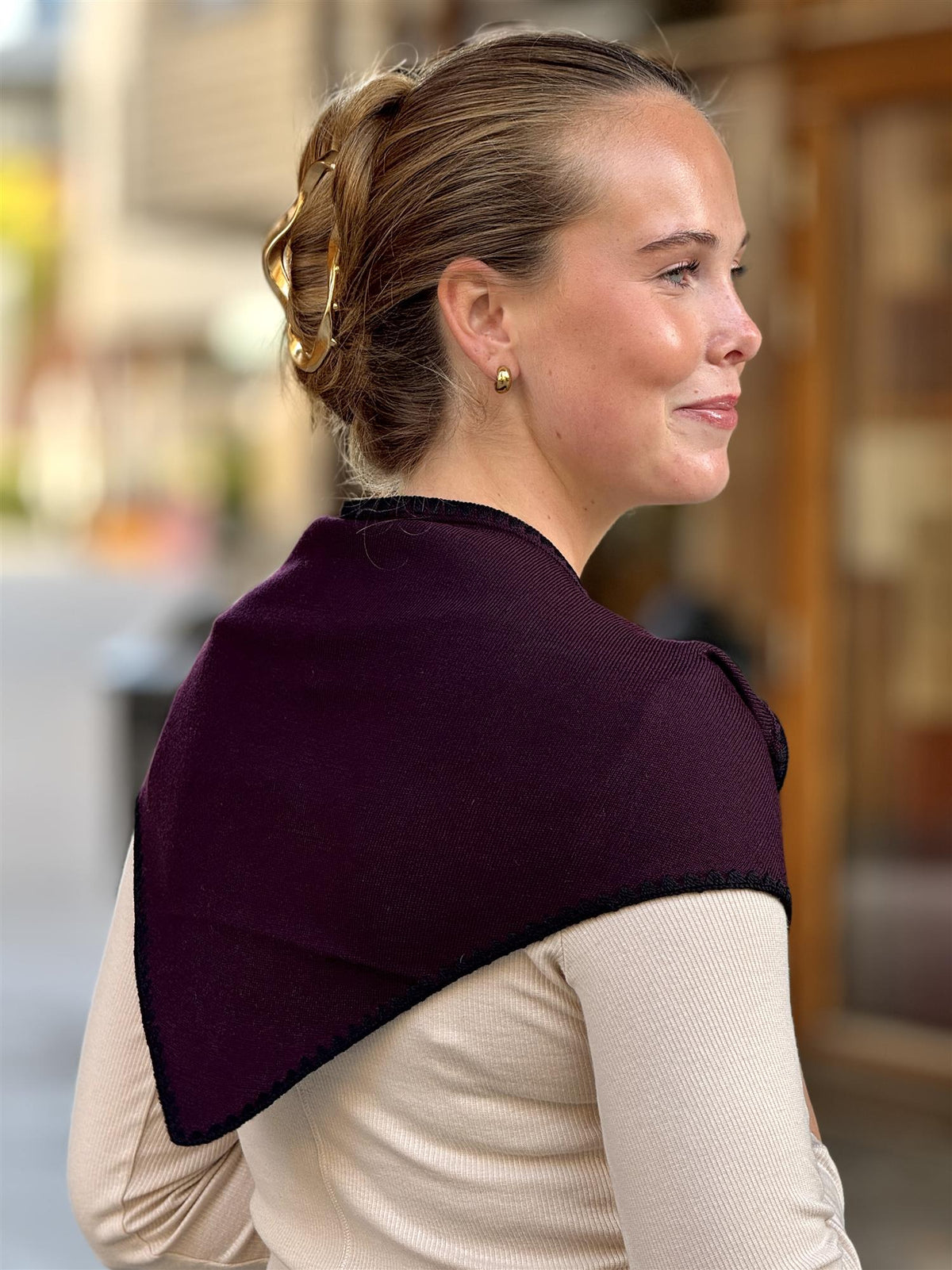 Mina Stitched Merino Scarf, Burgunder