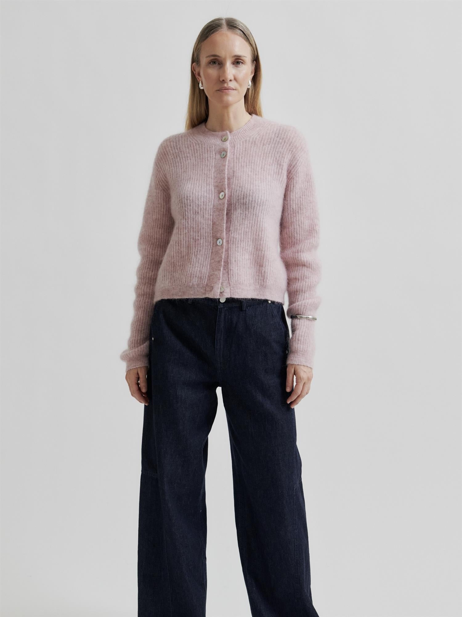 Andrea Knit Rib LS Cardigan, Rose