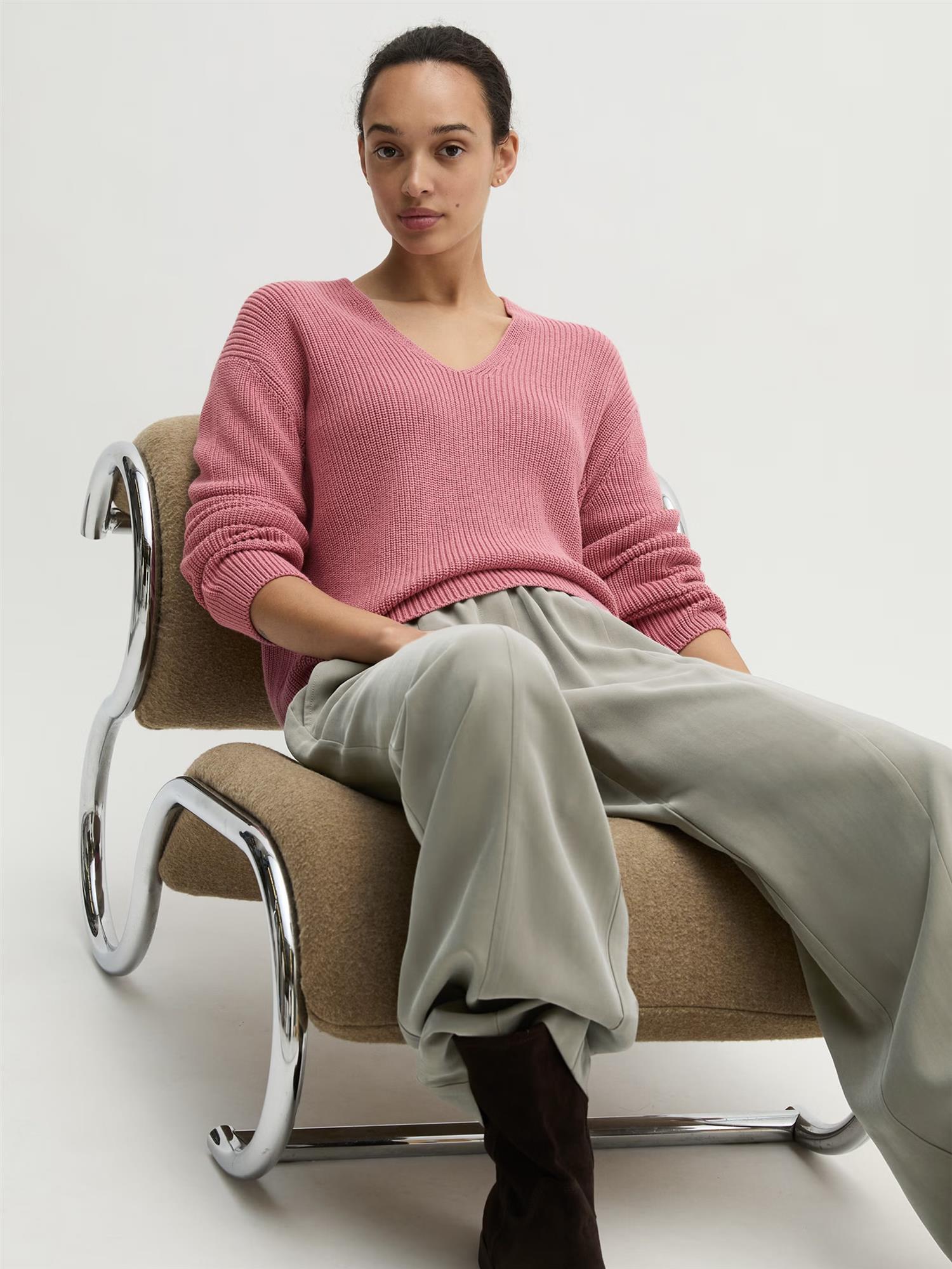 Pullover, V-Neck, Berry Rose