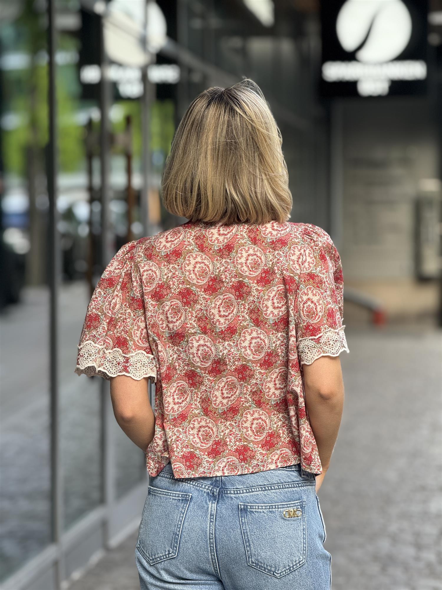 Cotton Slub Blouse, Red Paisley