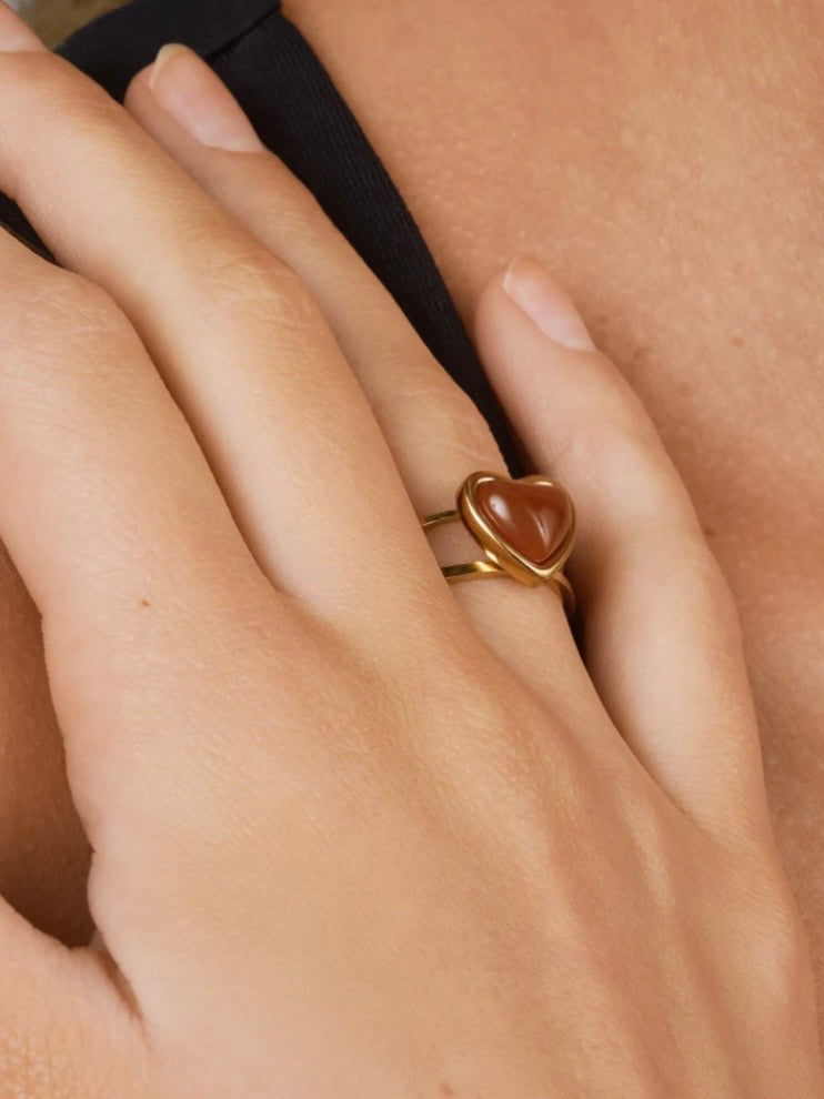 Sonja - Jelly Heart Adjustable Ring Stainless Stee - Gold