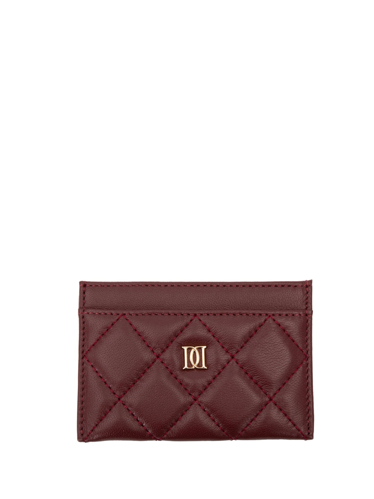 Leather Quilted Card Holder, Maroon