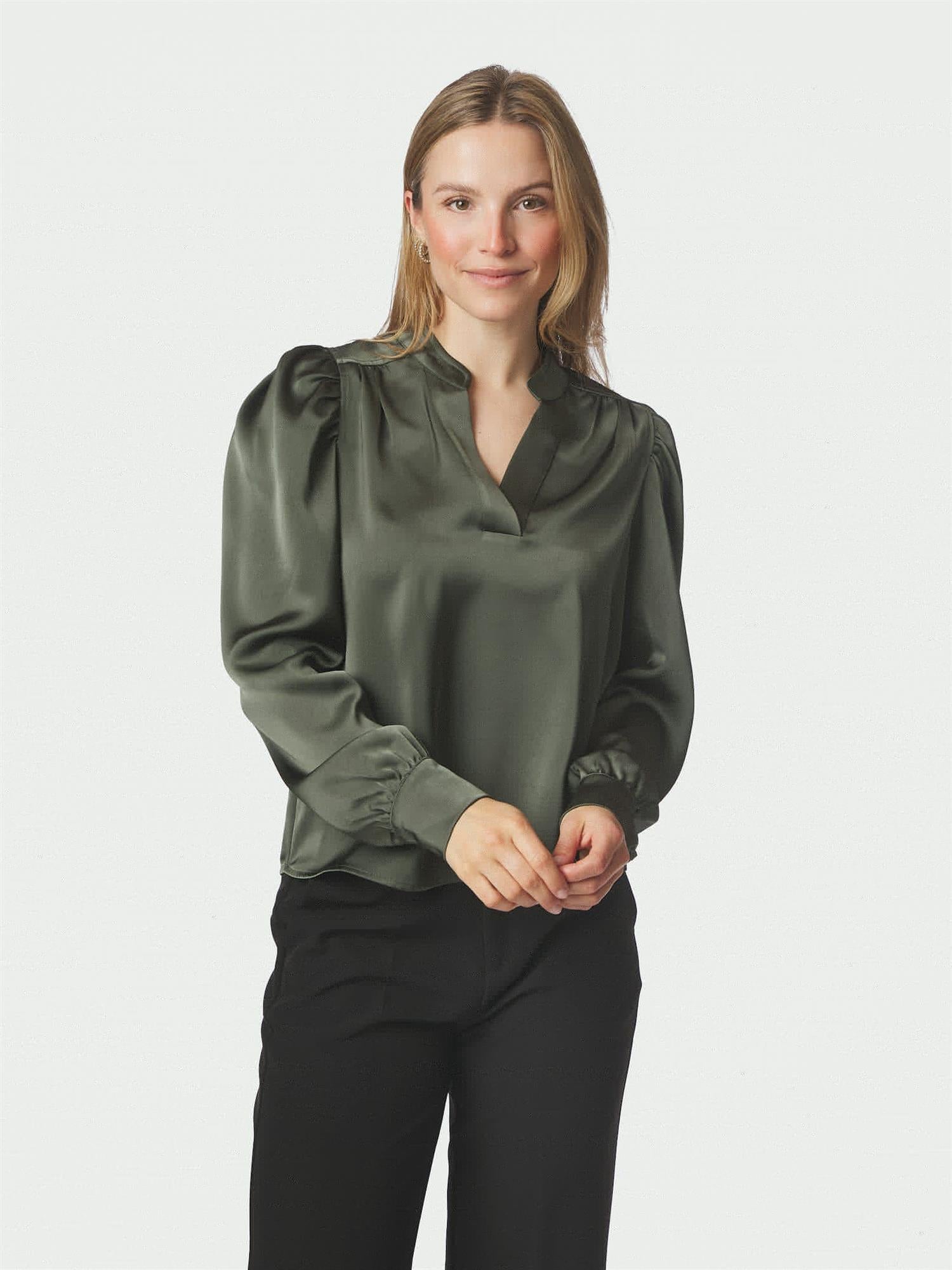 Rosslyn Heavy Sateen Blouse, Deep Green