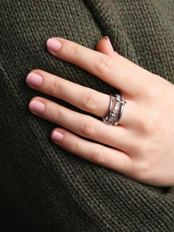 Ethel - Stacked Ring Crystal Stainless Steel - Silver / Size 18