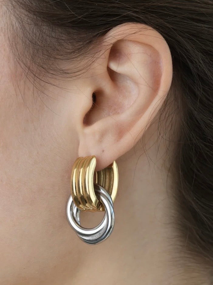 Nea - Duo Hoop Earrings Stainless Steel - Gold and Silver