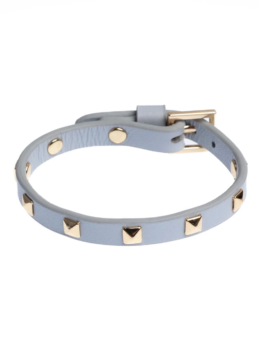Leather Stud Bracelet Mini, Dusty Blue