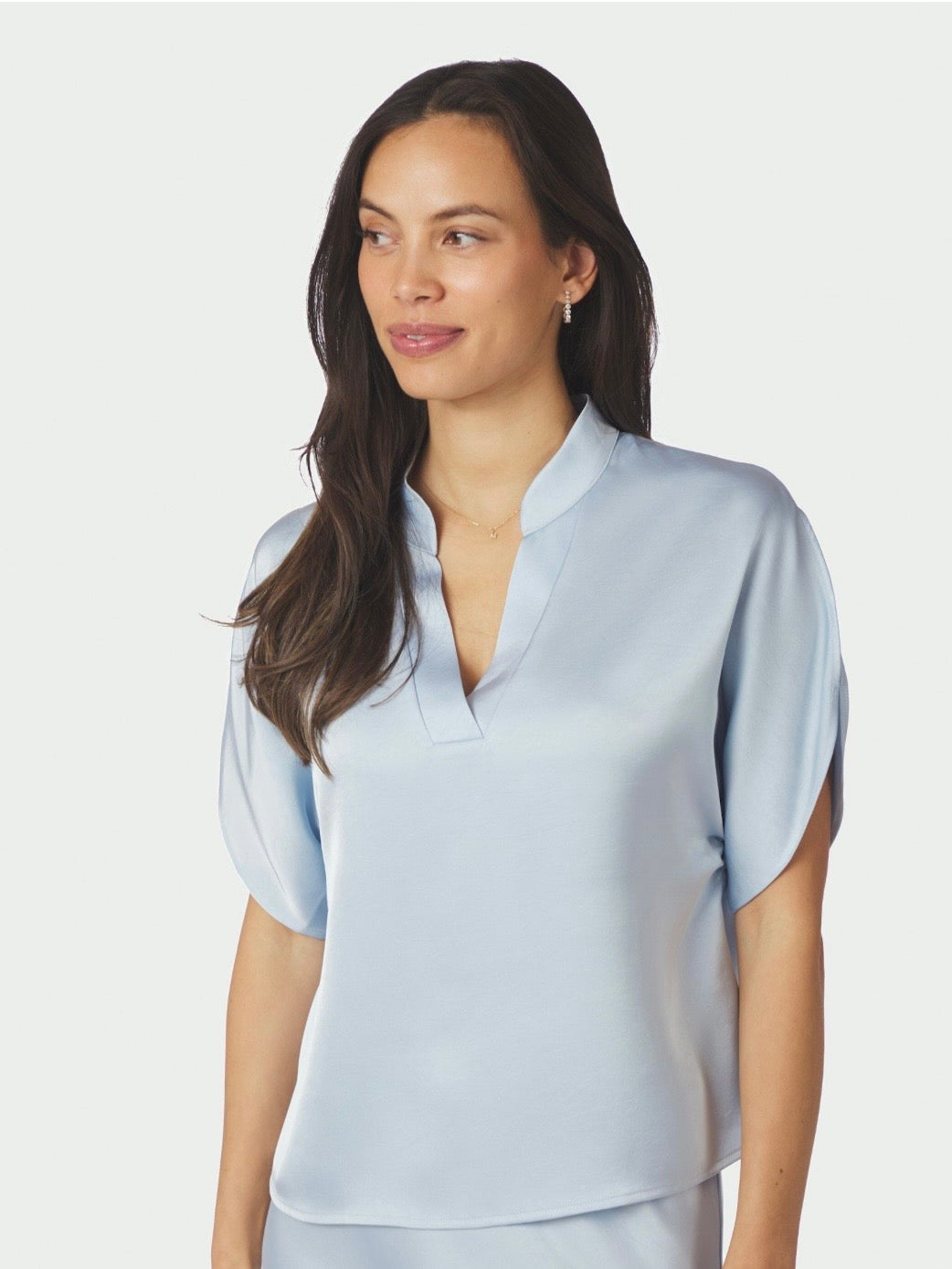 Anelle Heavy Sateen Blouse, Light Blue