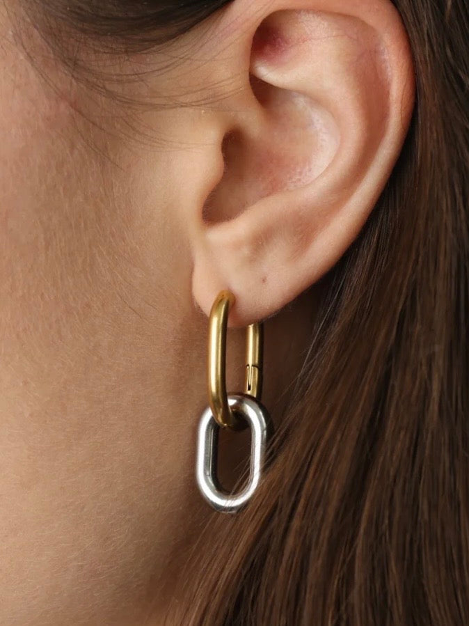 Li - Mixed Metal Hoop Earrings Stainless Steel - Gold and Silver