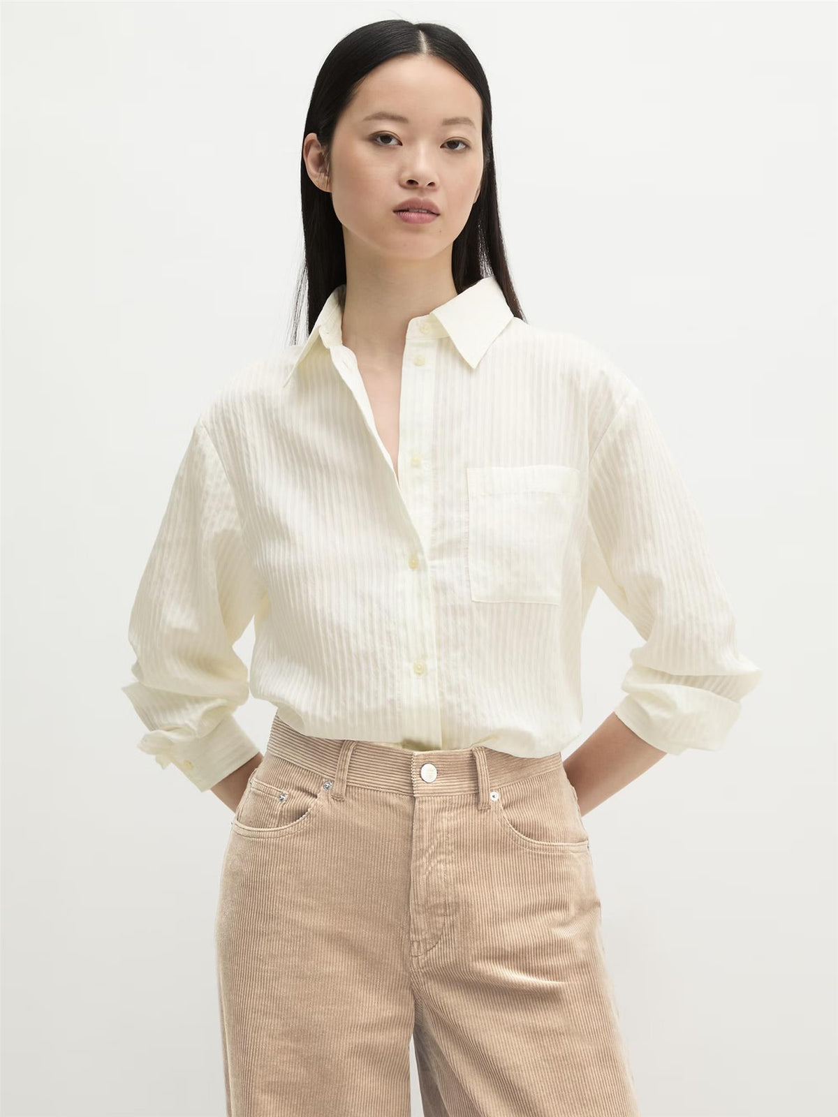 Woven Blouse, Stripes, White