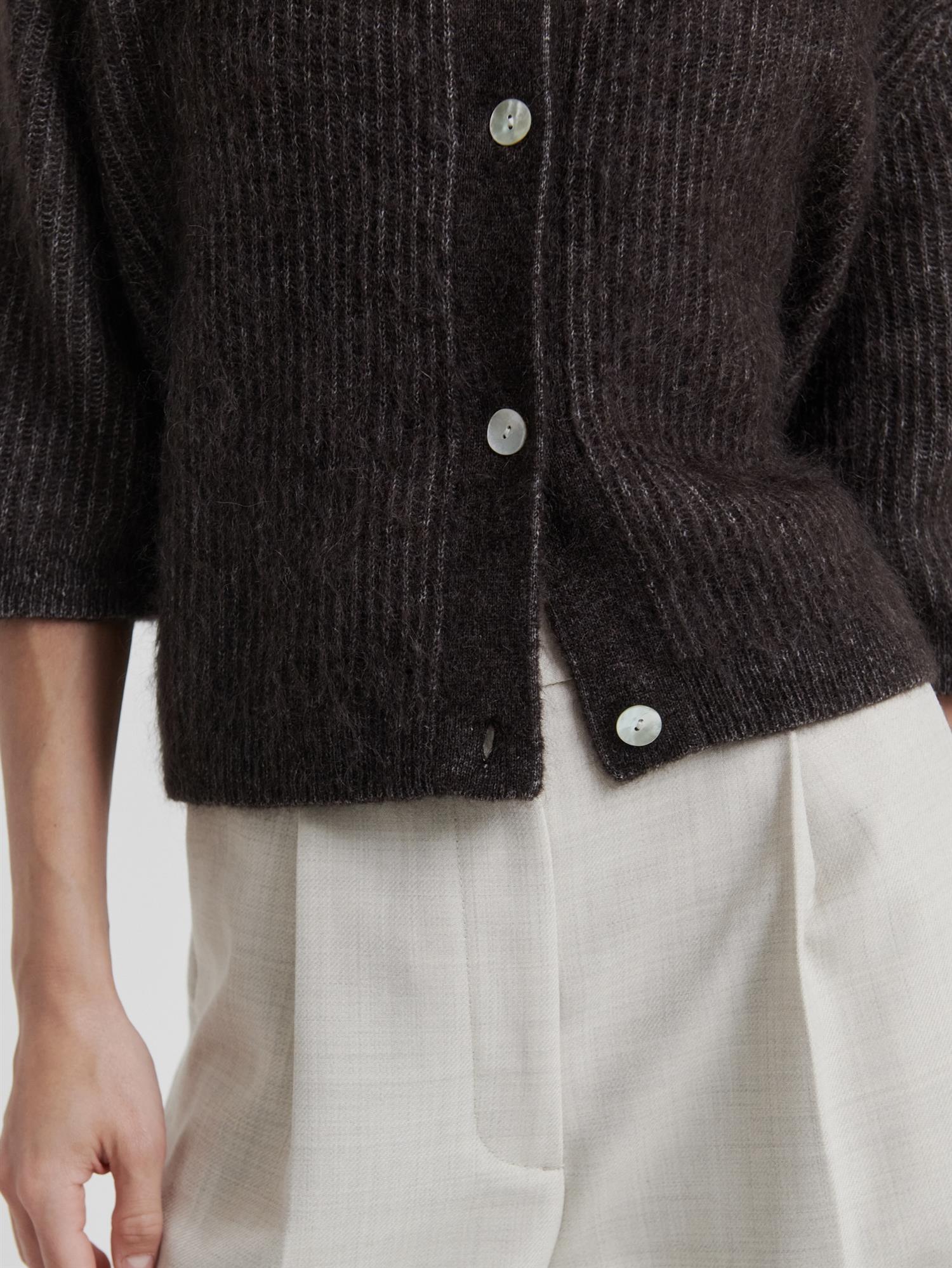 Andrea Knit Rib Cardigan, Dark Brown