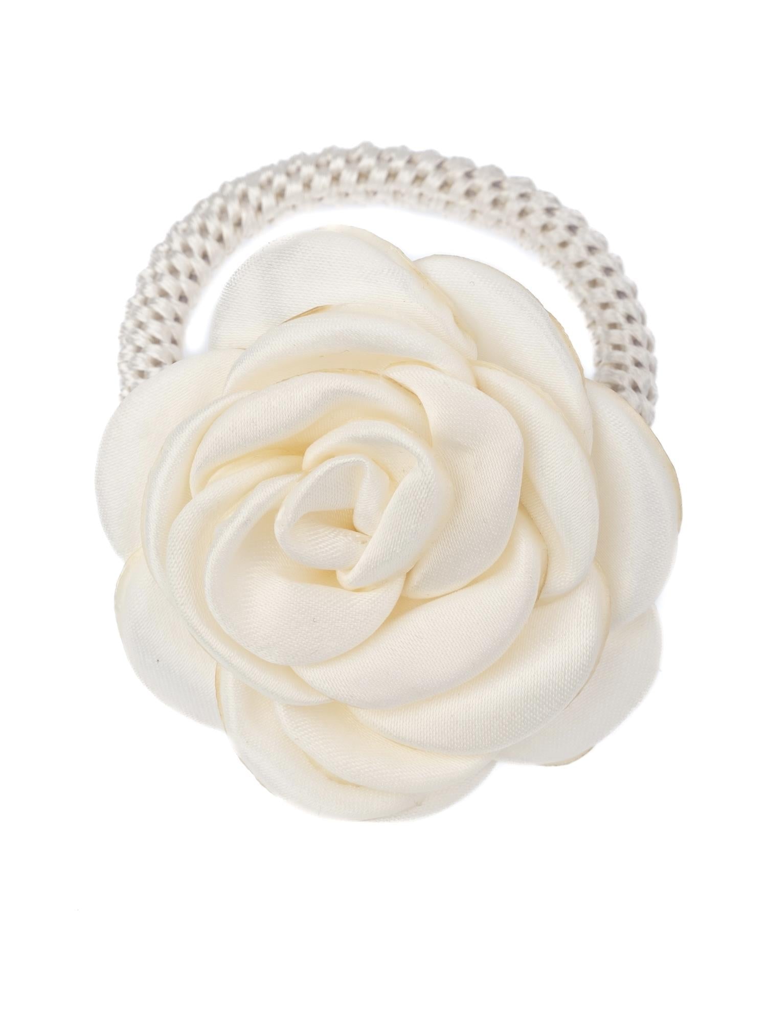 Satin Rose Hair Tie, Off White