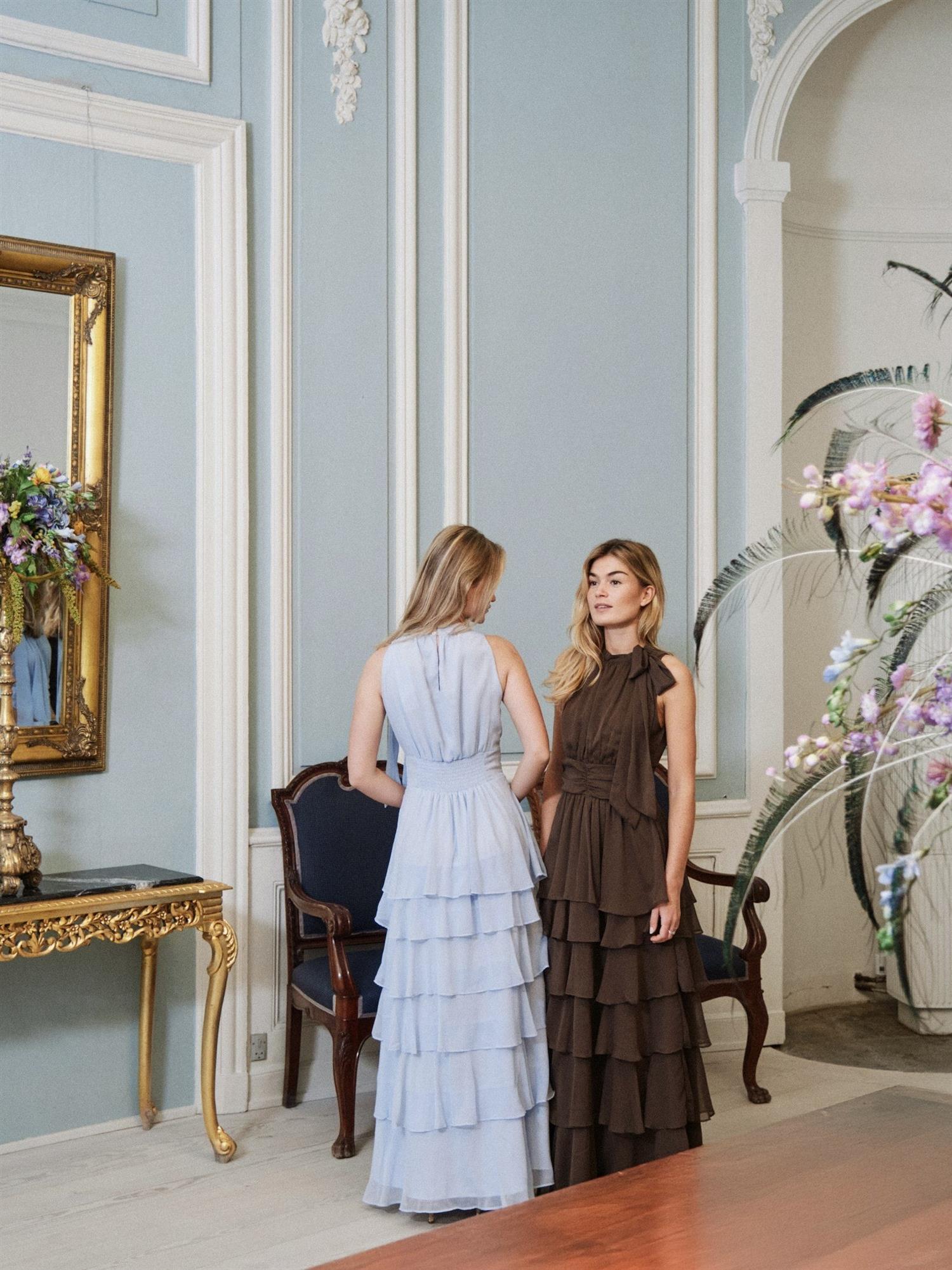 Marli Solid Chiffon Dress, Light Blue