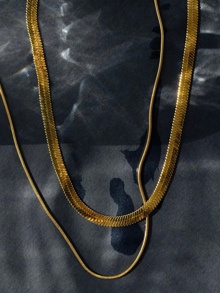Ivy - Double Snake Chain Necklace Stainless Steel - Gold