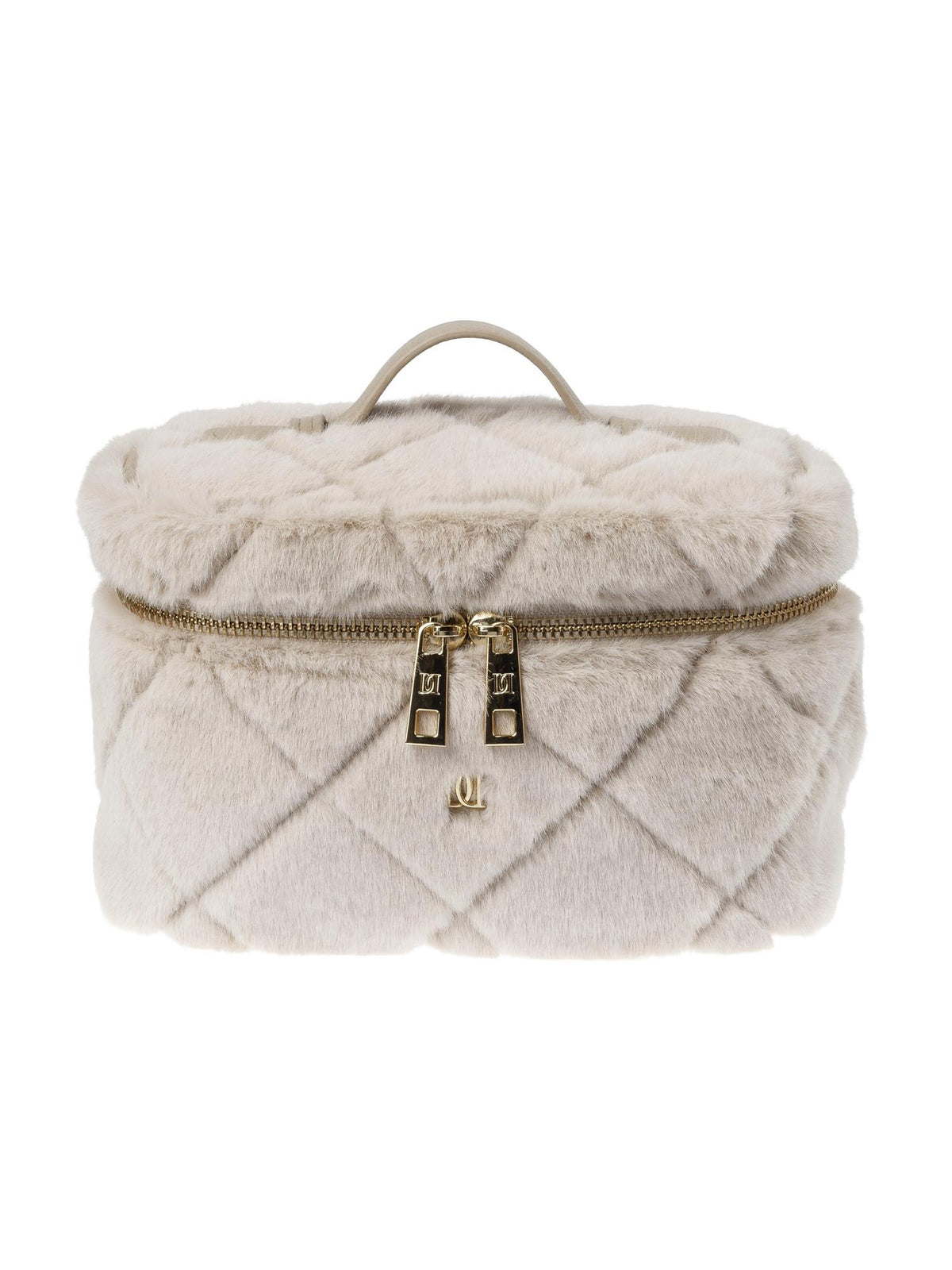 Faux Fur Quilted Vanity Bag Small, Sand