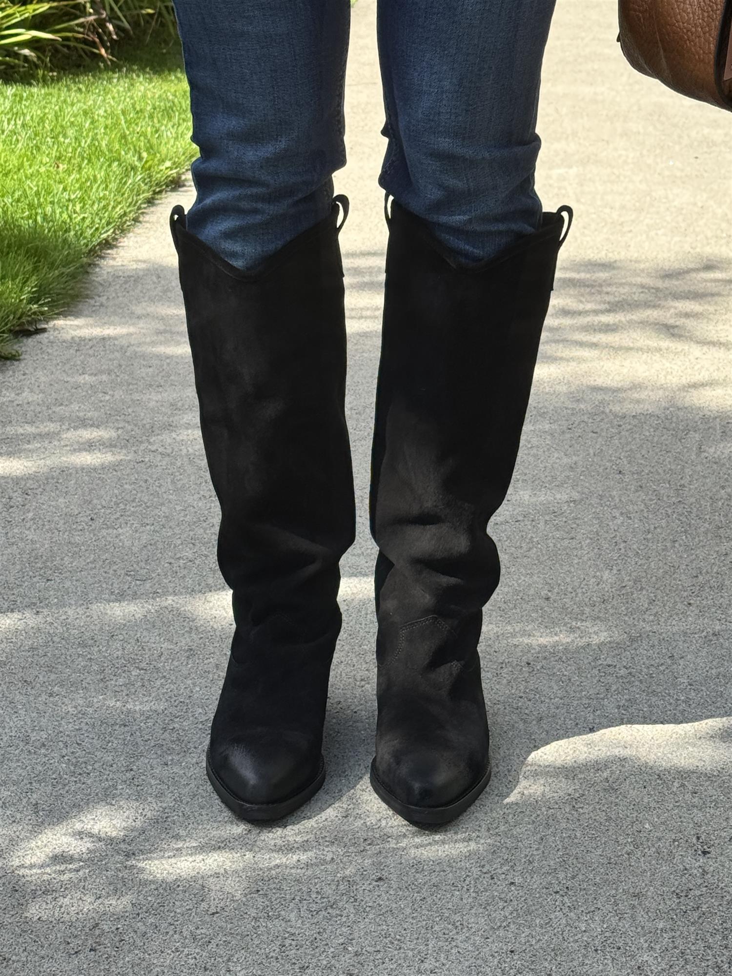 Black babysilk suede, Long Boots