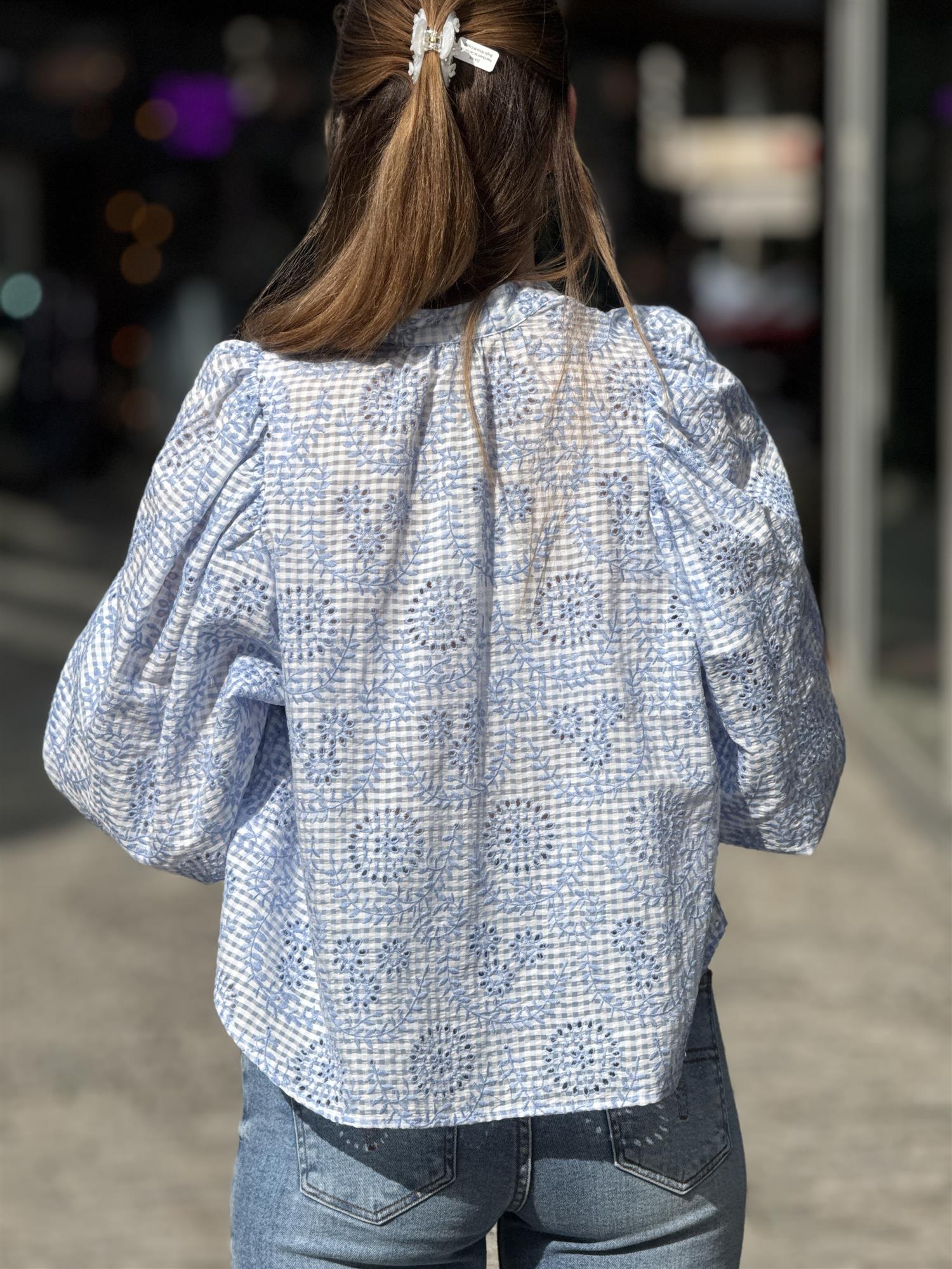Checks Blouse, Light Blue