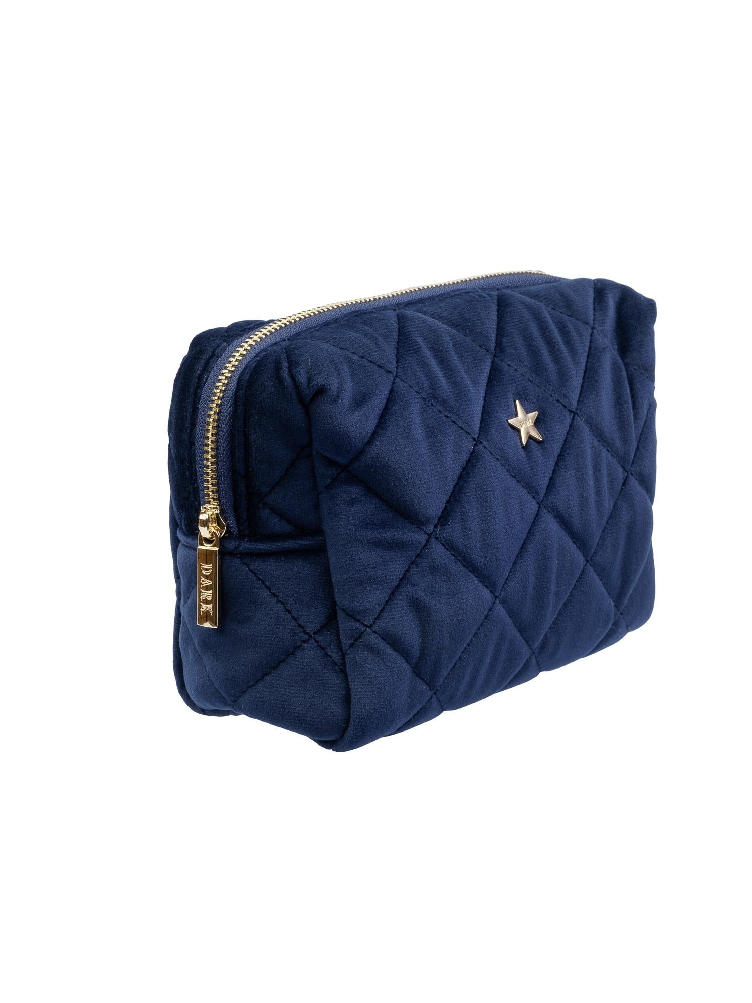 Velvet Square Quilted Make-Up Pouch Small, Navy