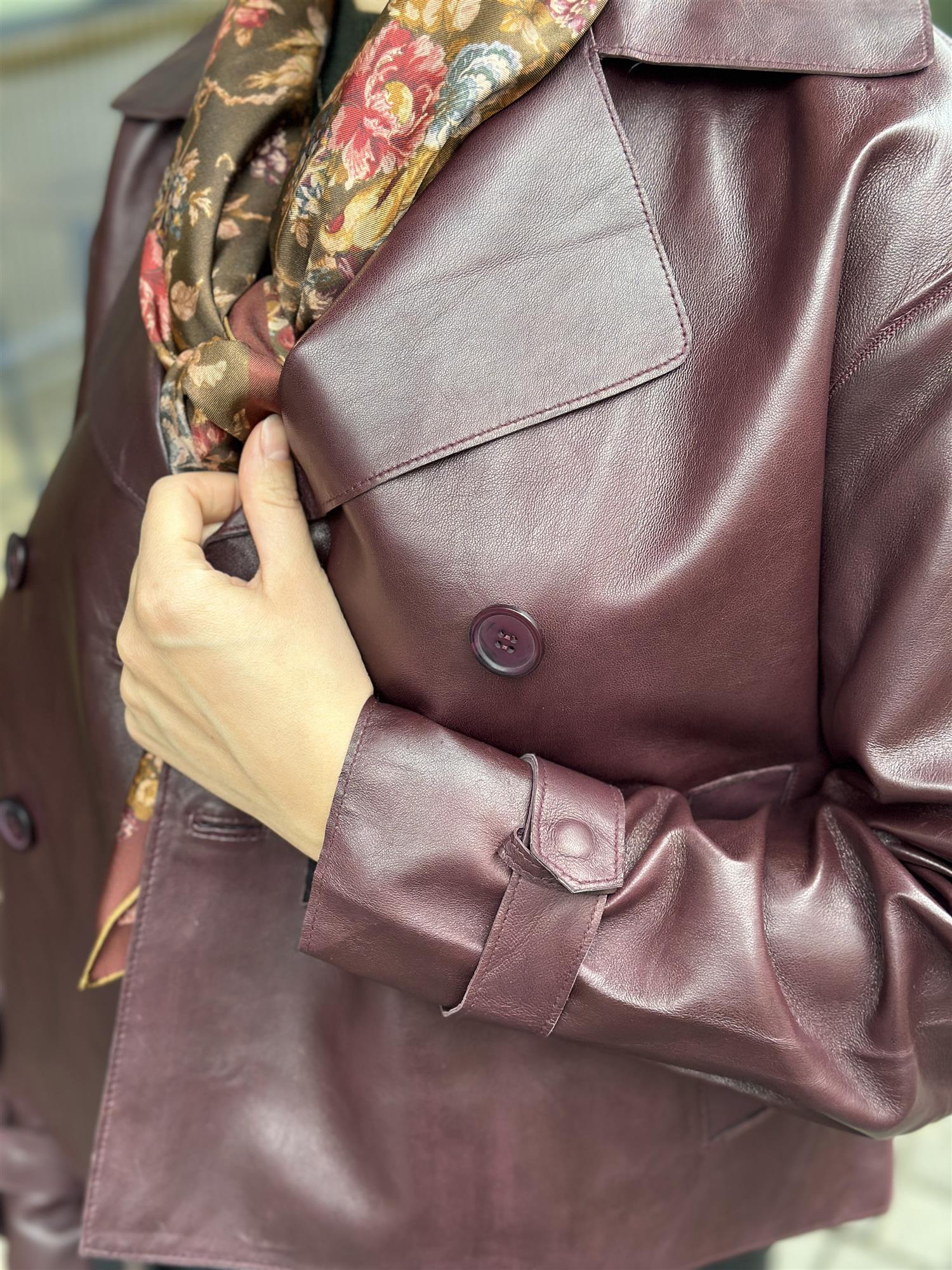 Short Leather Trenchcoat, Bordeaux