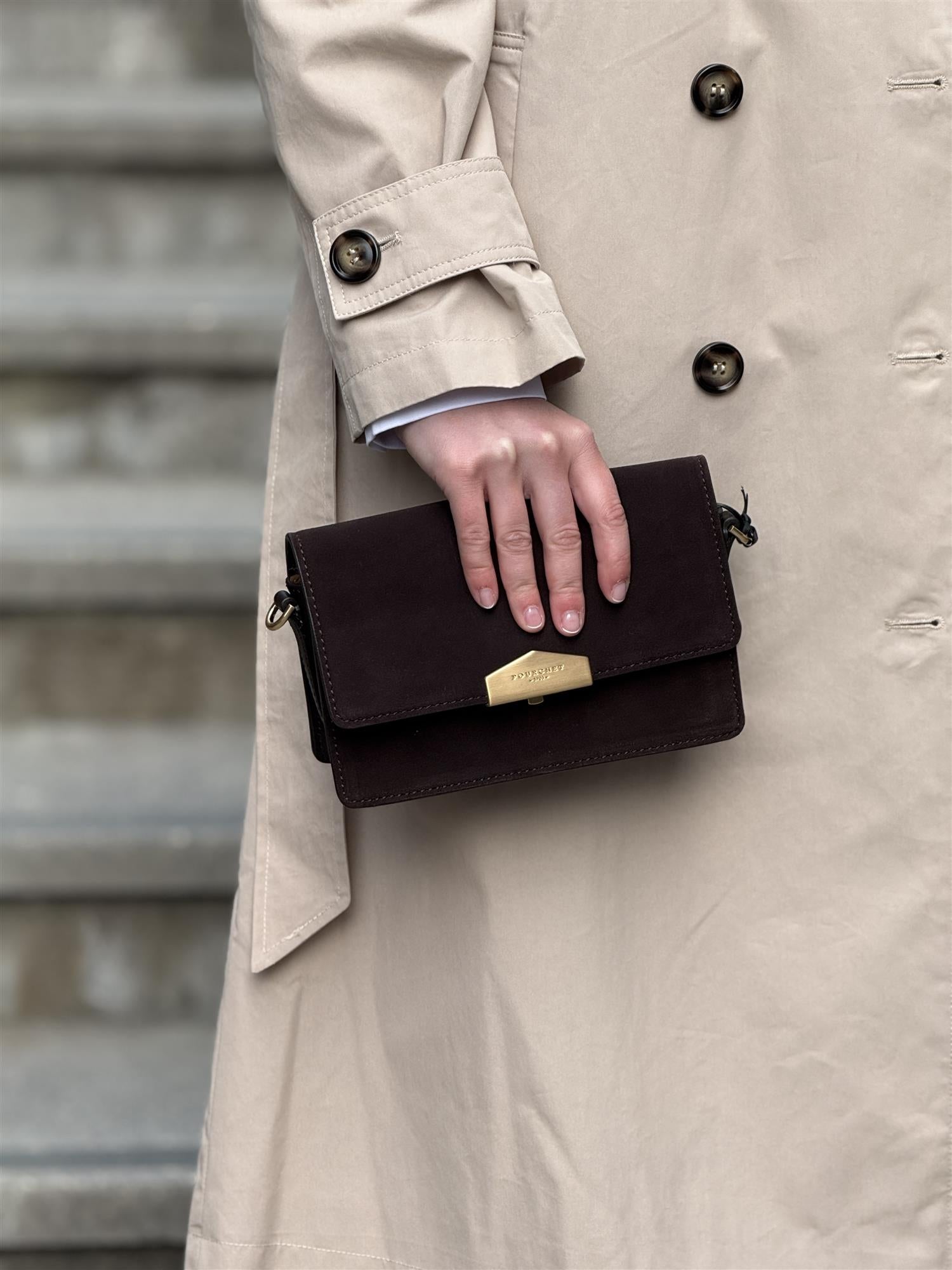 Anjou Clutch Suede, Marron