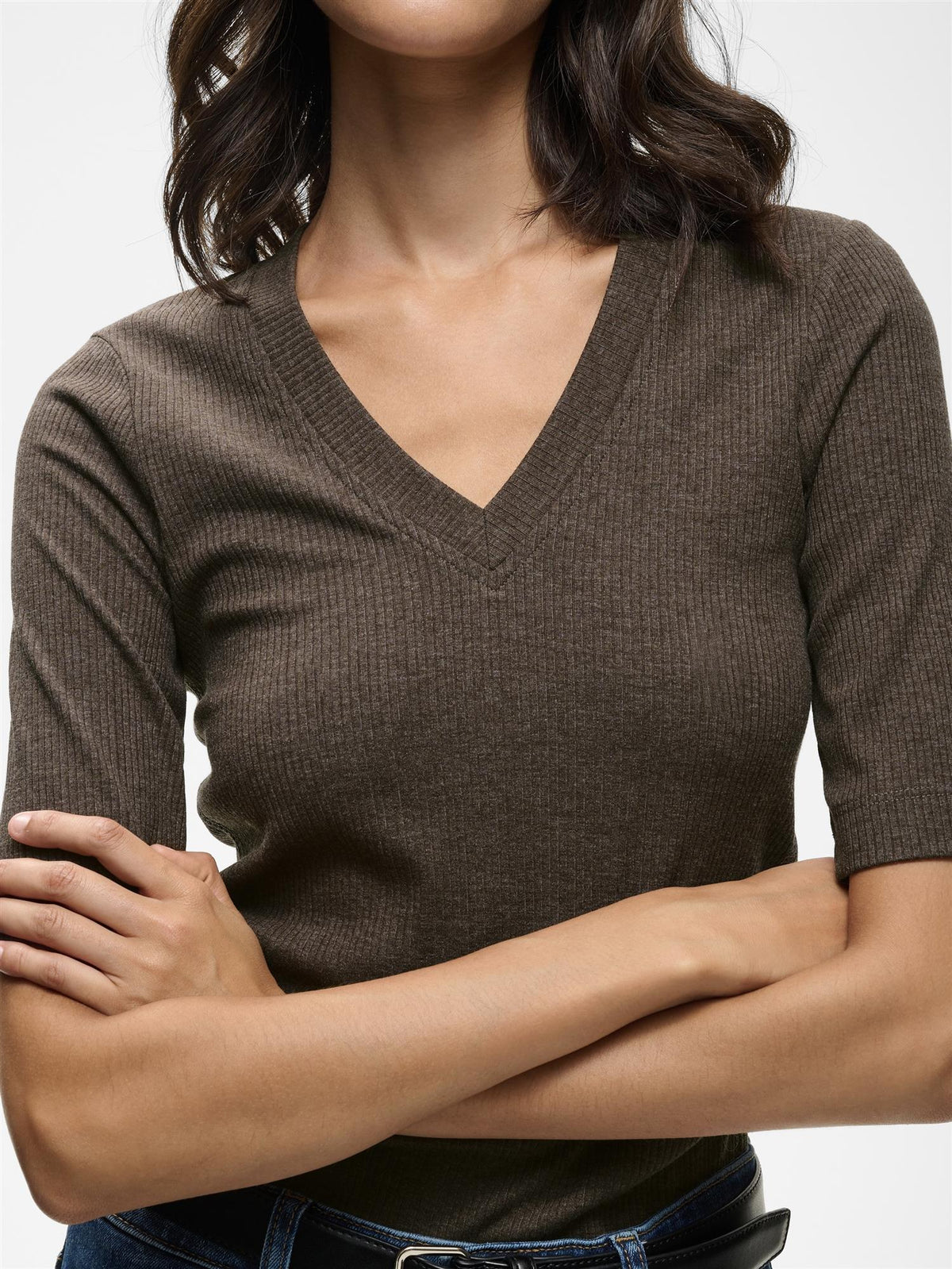 Dagna IW Melange V T-Shirt, Dark Brown