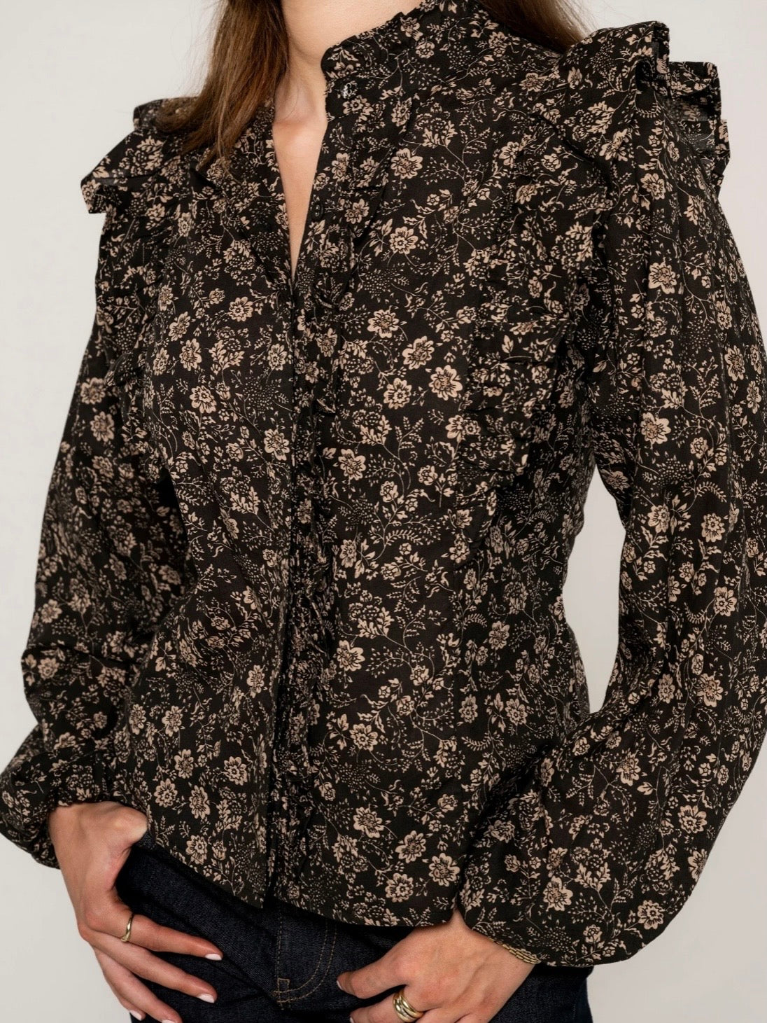 Maya Blouse, Beige Botanic