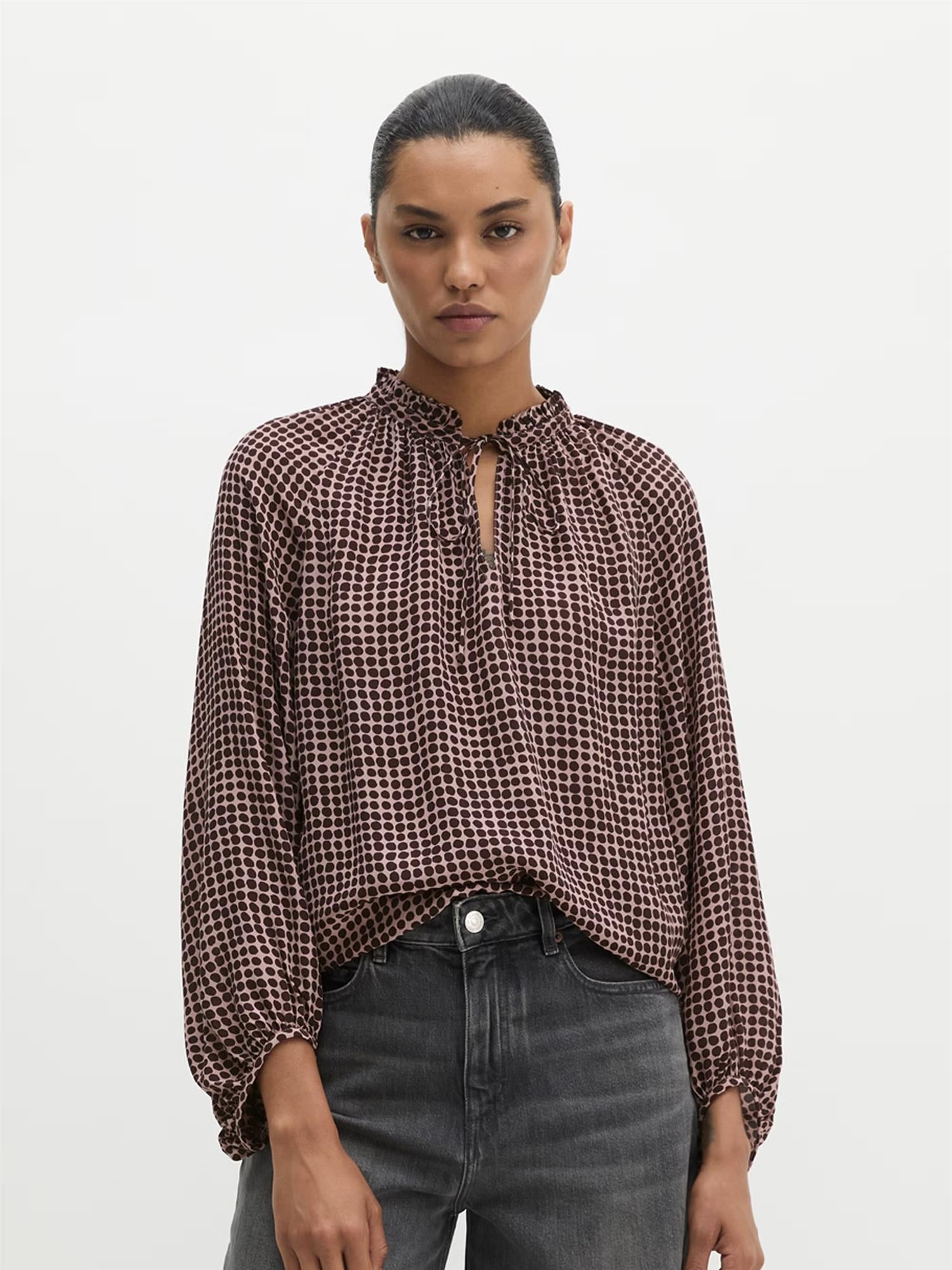 Woven Blouse Longsleeve, Dark Red
