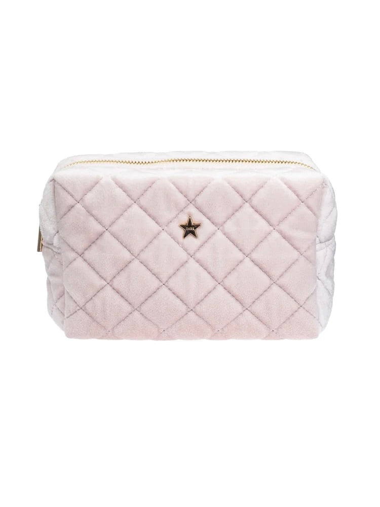 Velvet Square Quilted Make-Up Pouch Small, Pale Rose