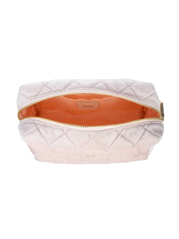 Velvet Square Quilted Make-Up Pouch Small, Pale Rose