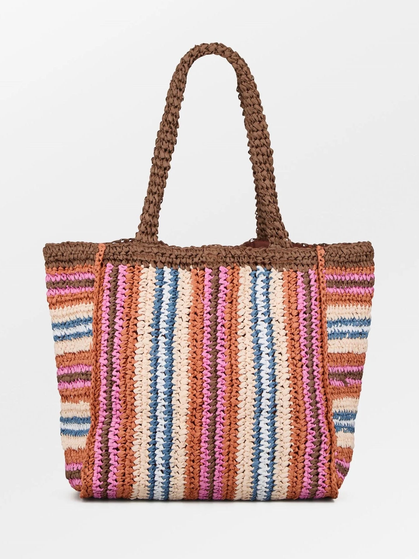Stripe Straw Tota Bag, Brown
