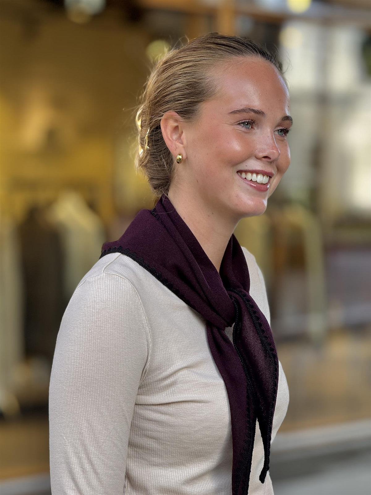 Mina Stitched Merino Scarf, Burgunder