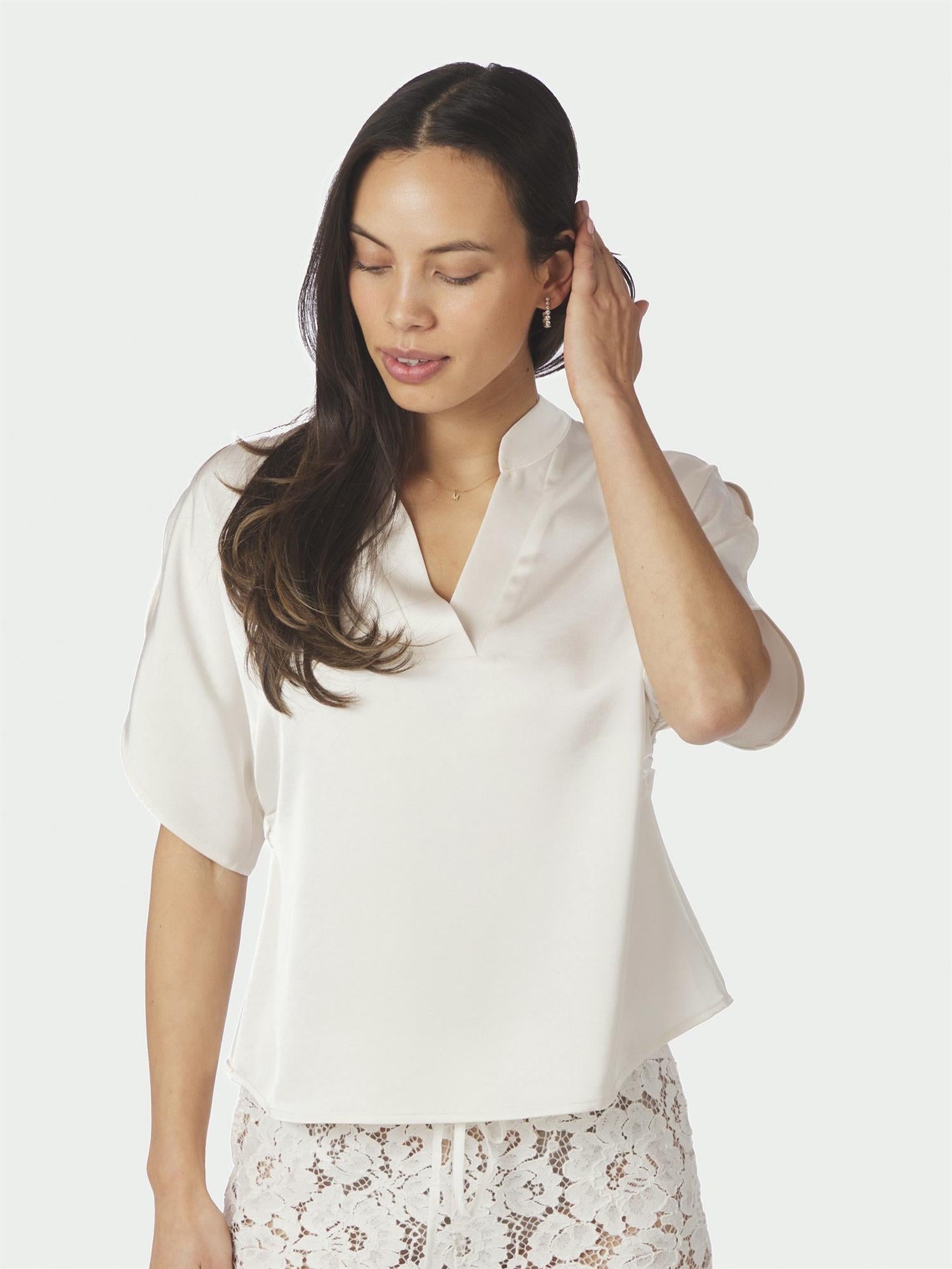 Anelle Heavy Sateen Blouse, White