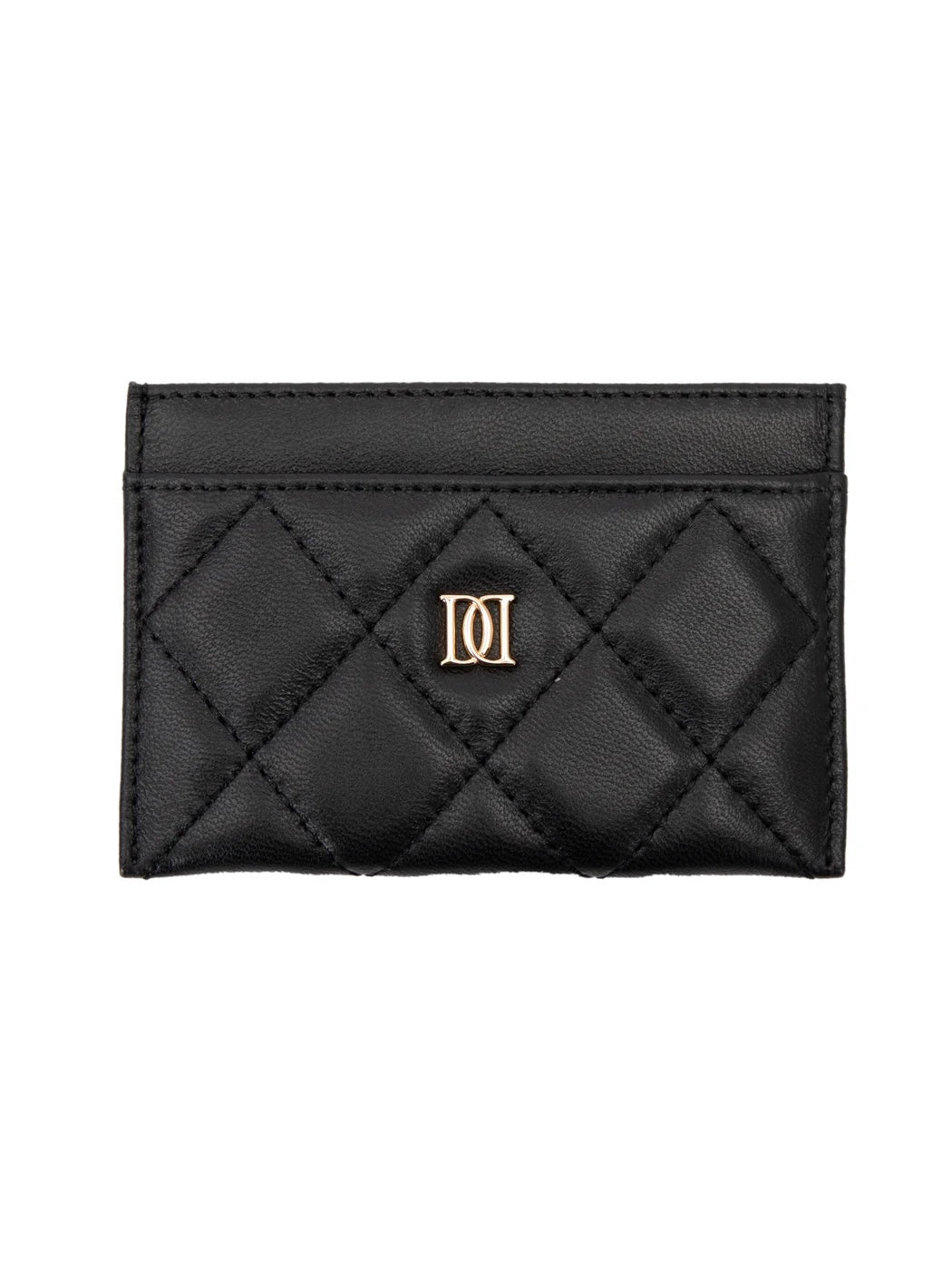 Leather Quilted Card Holder, Black