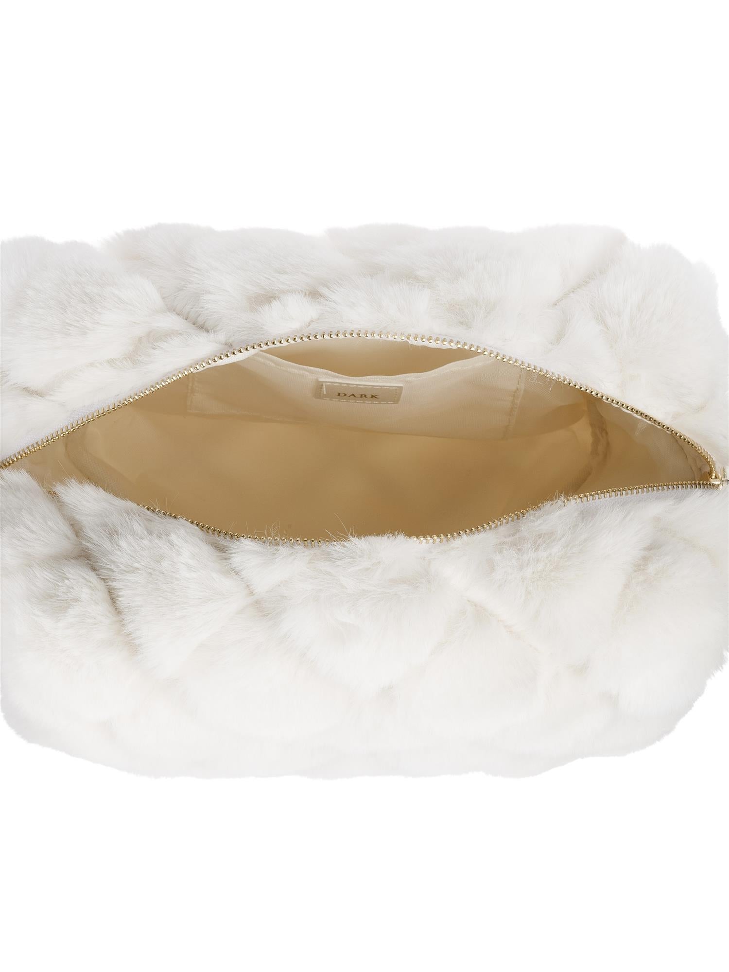 Faux Fur Quilted Make-Up Pouch Large, Off White