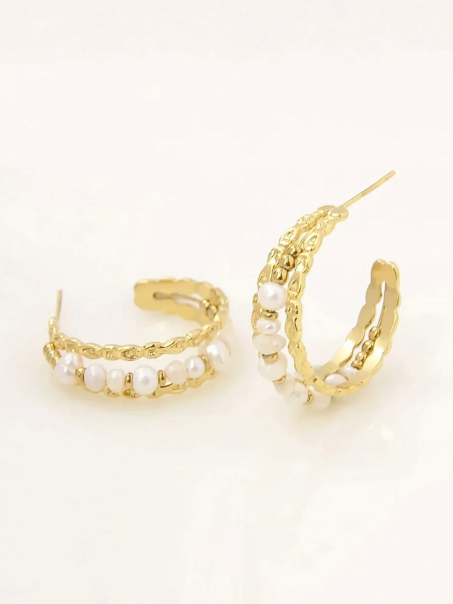 Earrings, Hoop, freshwater pearls