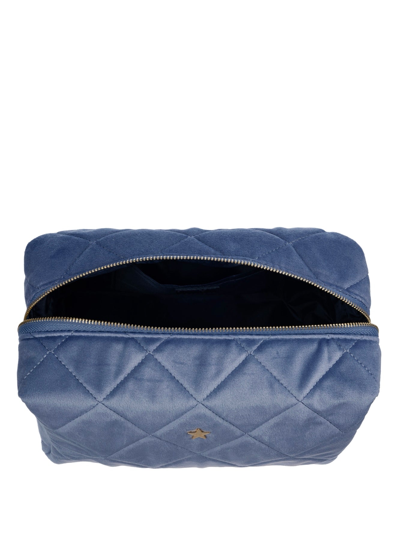 Velvet Square Quilted Make-Up Pouch Large, Blue