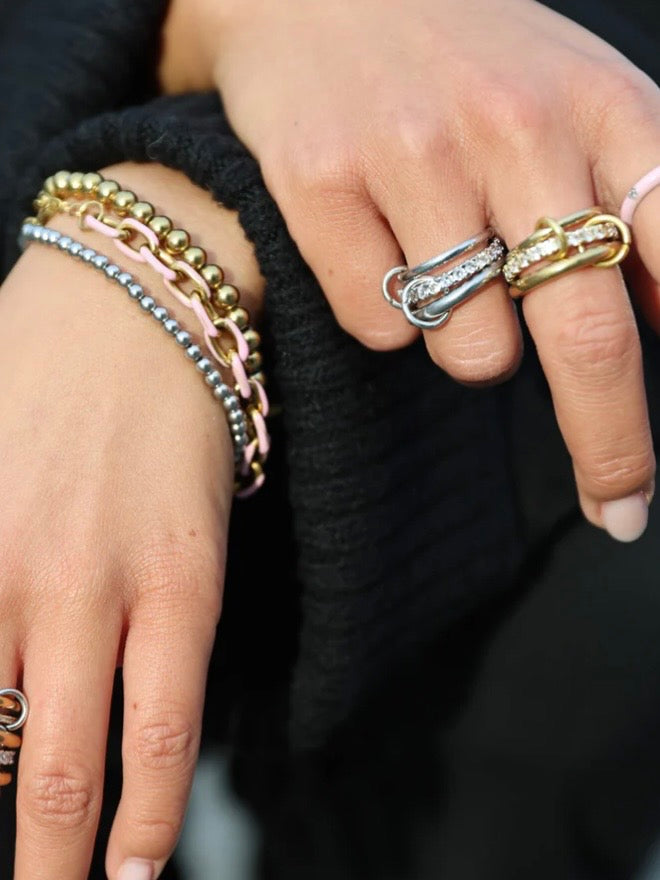 Ethel - Stacked Ring Crystal Stainless Steel - Silver / Size 18