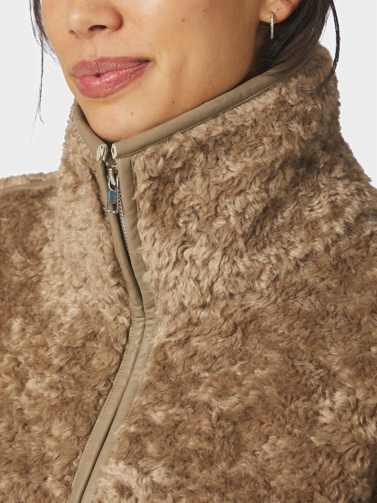 Nida Faux Fur Jacket, Taupe