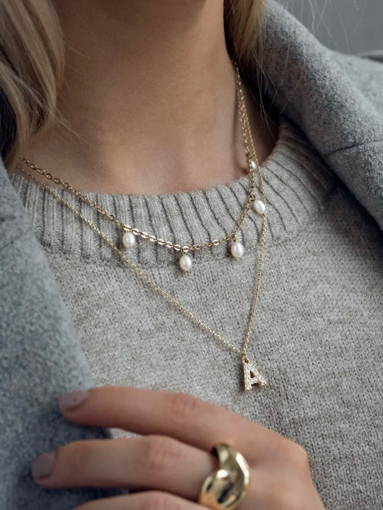 Juno - Crystal Letter Necklace Stainless Steel - A