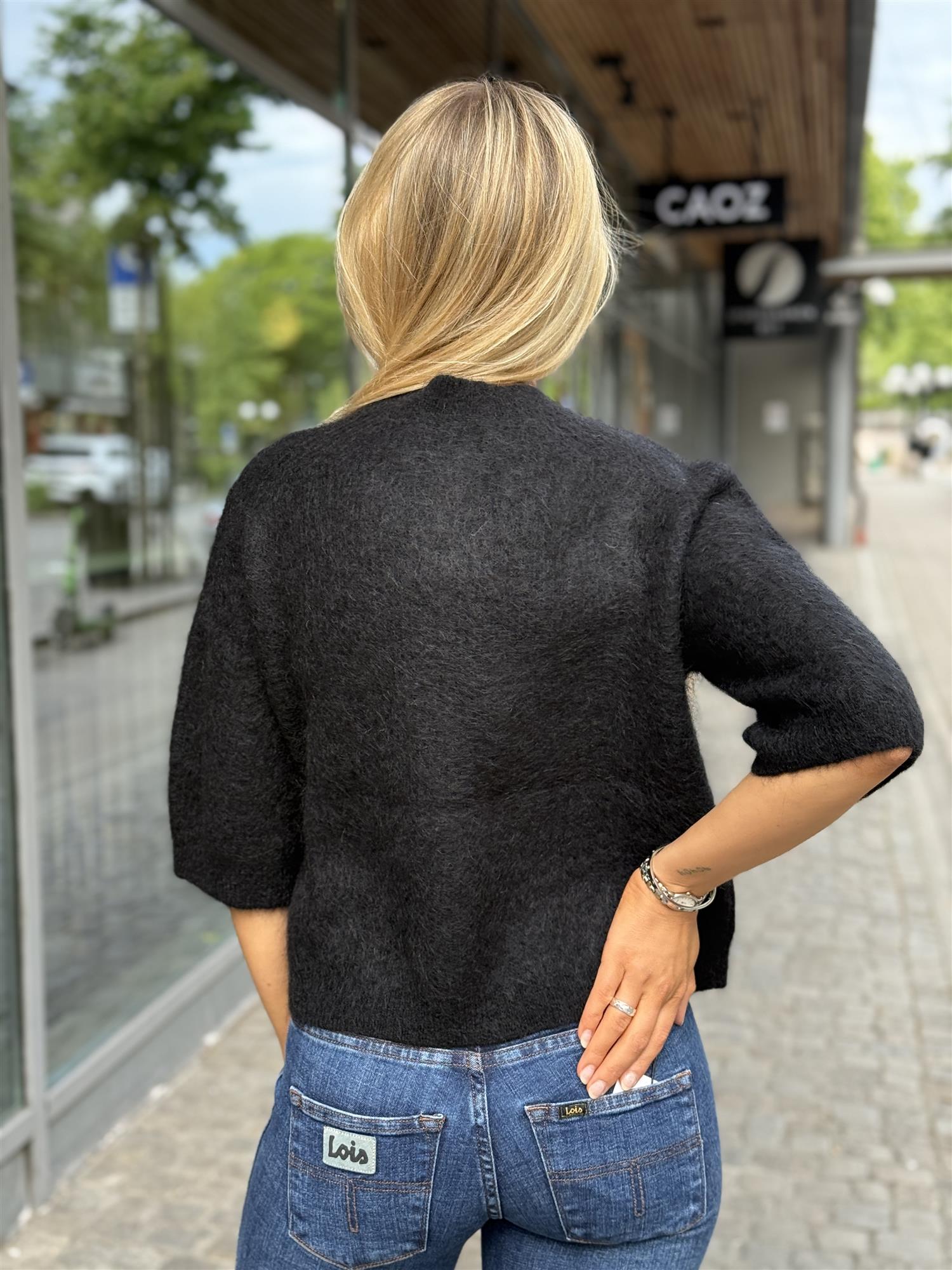Andrea Knit Rib Cardigan, Black